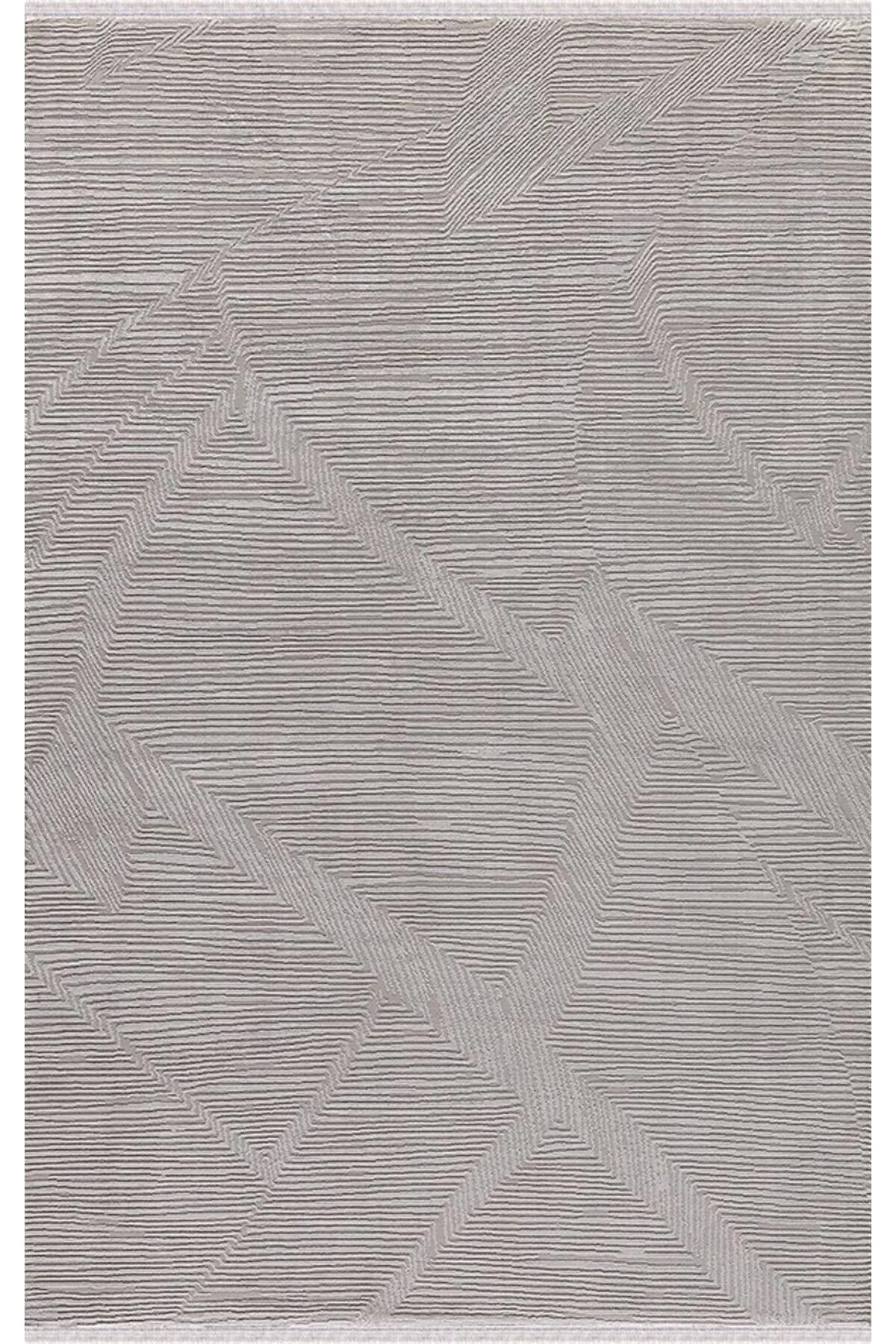 Merinos Recycle 38446 Krem 7 mm Pamuk Toz Tutmaz Yıkanabilir İnce Kaymaz Geometrik Dikdörtgen Makine Dokuma Salon Halısı 100x300 cm