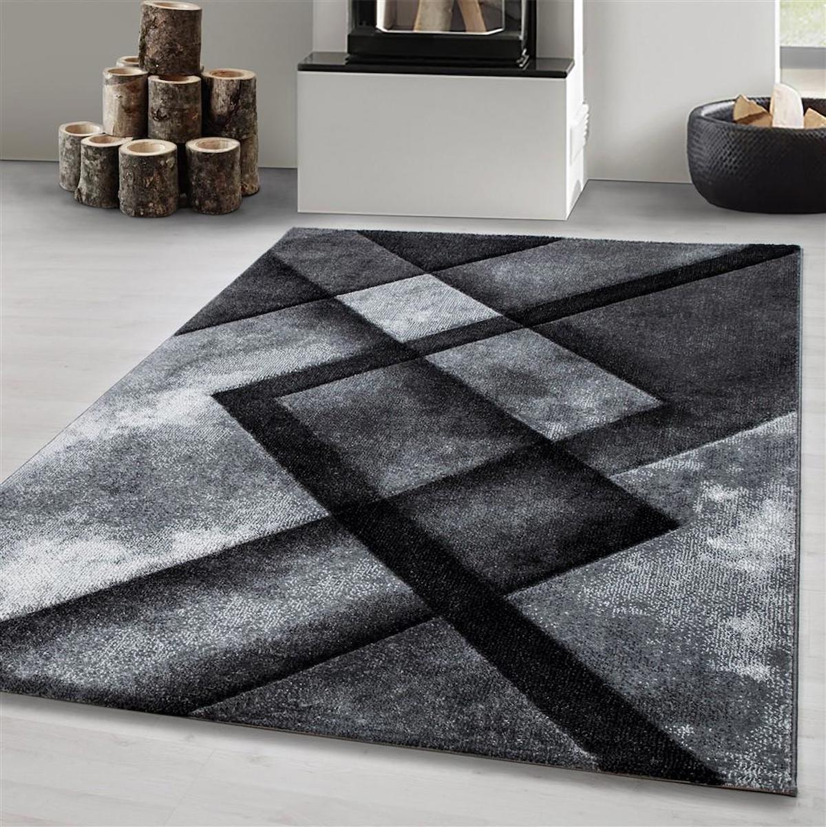Red Halı Siyah 12 mm Polipropilen Yalıtıma Yardımcı Yıkanabilir Kalın Kaymaz Jüt Taban Dikdörtgen Makine Dokuma Salon Halısı 100x150 cm