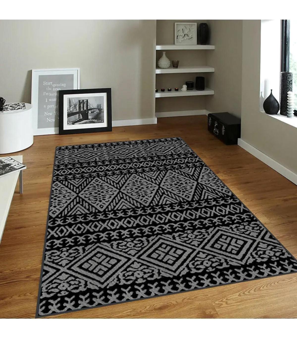 Rovigo Home RVG0082-SD840 Gri-Siyah 8 mm Polyester Yıkanabilir Orta Kaymaz Dot Taban Dikdörtgen Makine Dokuma Salon Halısı 170x240 cm