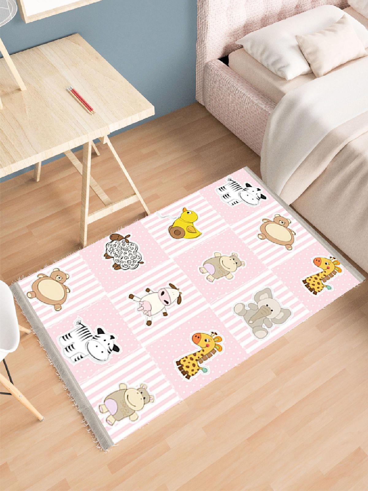 Enbe Collection E-CK10002B Çok Renkli 5 mm Pamuk Antibakteriyel Yıkanabilir Orta Kaymaz Dot Taban Dikdörtgen Makine Dokuma Çocuk Odası Halısı 140x200 cm