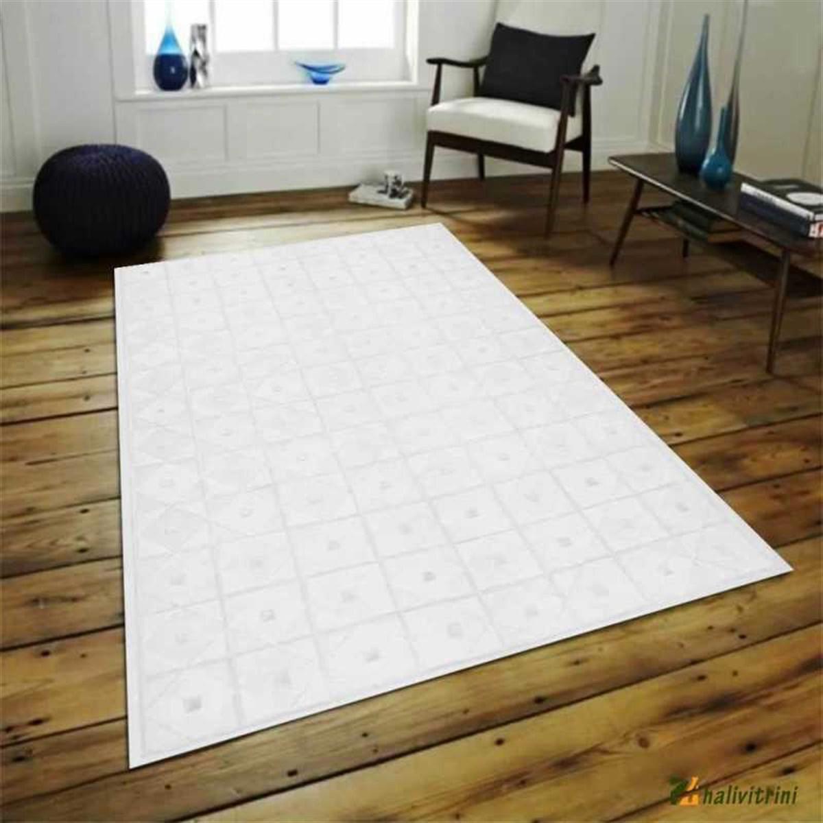 Hitit 4003 Krem 5 mm Polyester Leke Tutmaz Yıkanabilir İnce Kaymaz Dikdörtgen Makine Dokuma Salon Halısı 100x300 cm