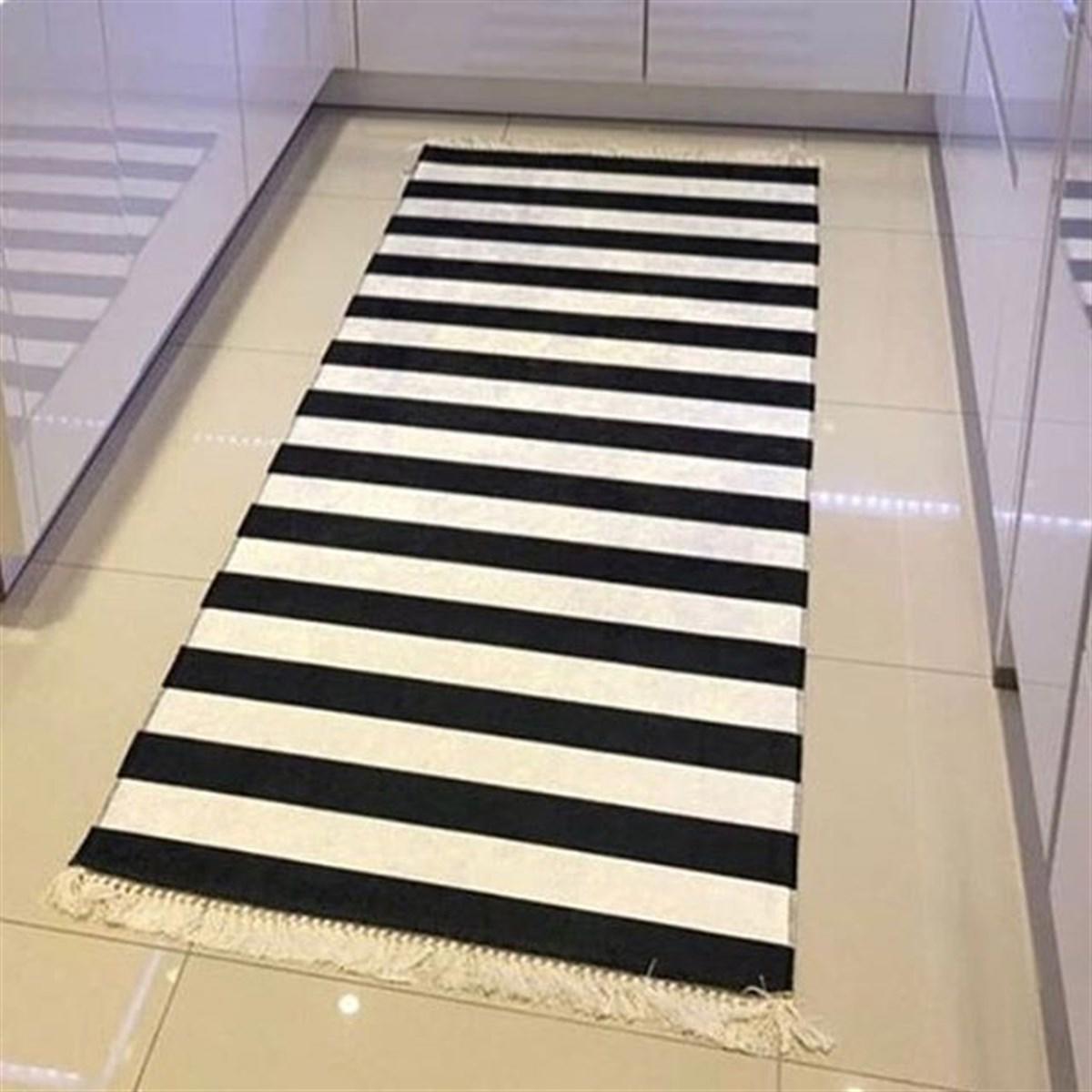 Hitit GK142 Siyah 5 mm Polyester Leke Tutmaz Yıkanabilir İnce Kaymaz Dikdörtgen Makine Dokuma Salon Halısı 140x200 cm
