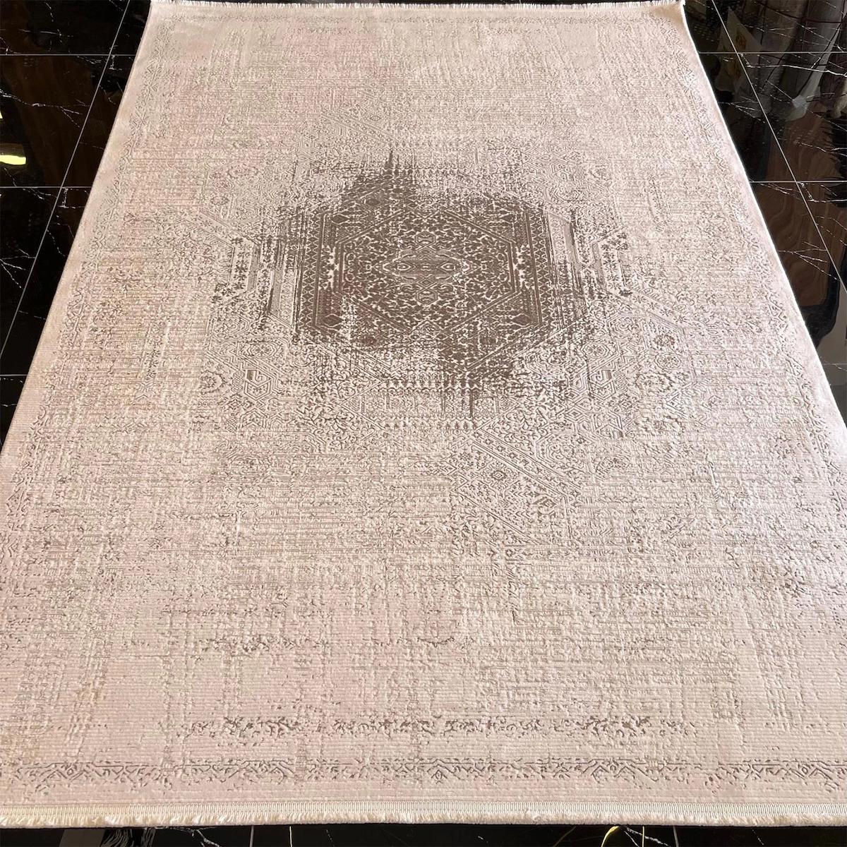 Sanat Halı Mira 3573 Krem 7 mm Pamuk Antibakteriyel Yıkanabilir Kalın Kaymaz Lateks Taban Dikdörtgen Makine Dokuma Salon Halısı 160x230 cm
