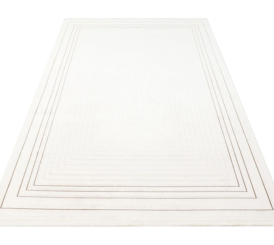 Eko Halı Lykia LKY4 Krem 10 mm Akrilik Yumuşak Yıkanabilir İnce Kaymaz Taban Dikdörtgen Makine Dokuma Salon Halısı 140x200 cm