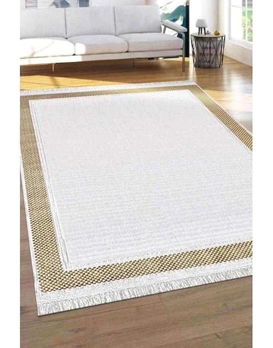 Pierre Cardin Voila ZQ03D Krem 0.8 mm Akrilik Yumuşak Yıkanabilir İnce Kaymaz Dikdörtgen Makine Dokuma Salon Halısı 133x190 cm