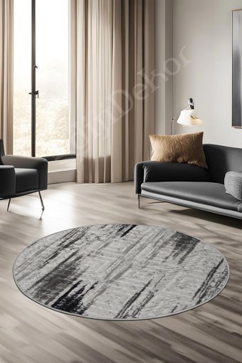 Dijidekor Siyah 20 mm Peluş Yıkanabilir Kaymaz Taban Yuvarlak Makine Dokuma Salon Halısı 100x200 cm