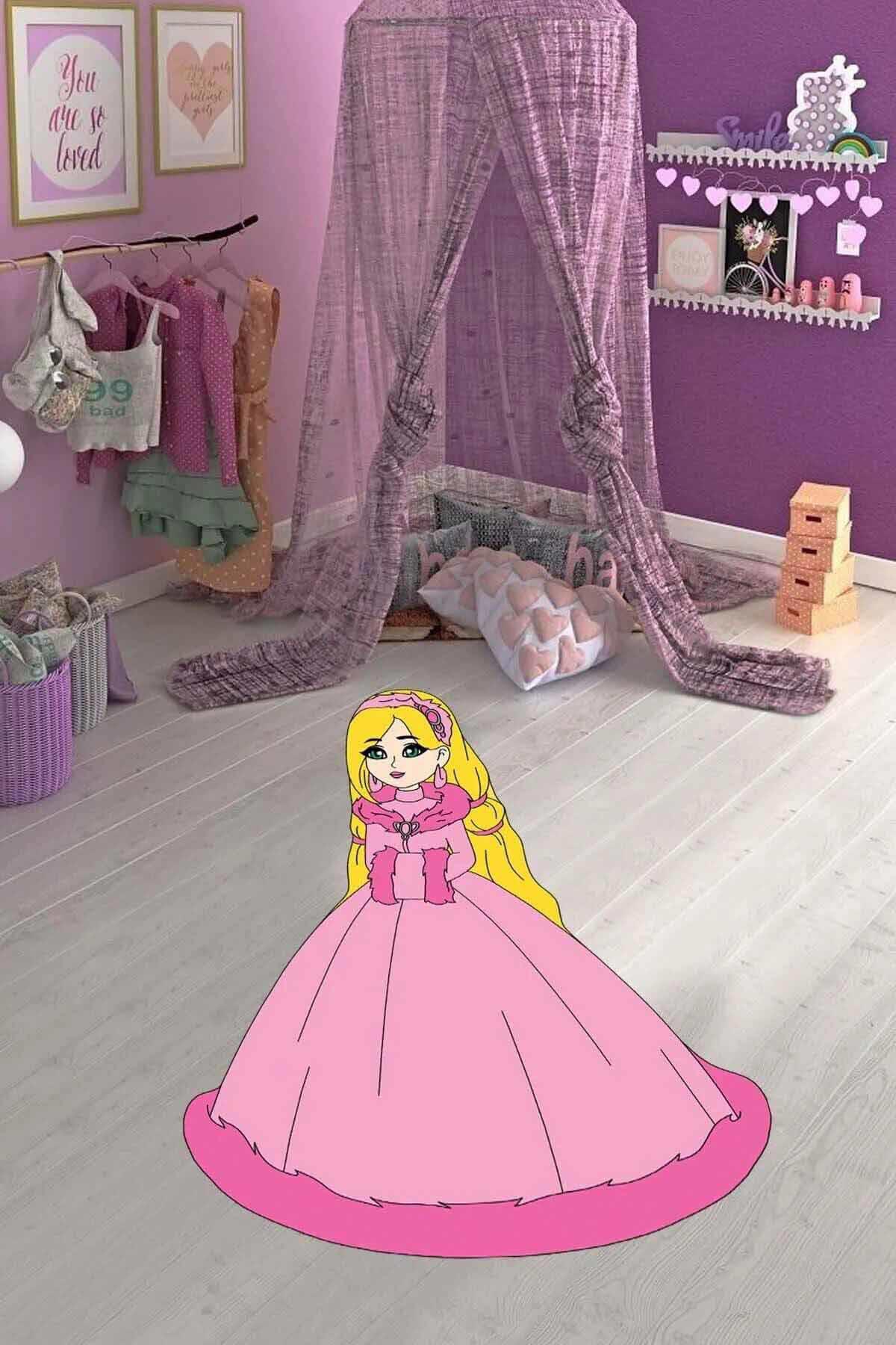 Viva Home KD091 Pembe 7 mm Mikropolyester Leke Tutmaz Yıkanabilir İnce Kaymaz Dot Taban Dikdörtgen Makine Dokuma Çocuk Odası Halısı 120x200 cm