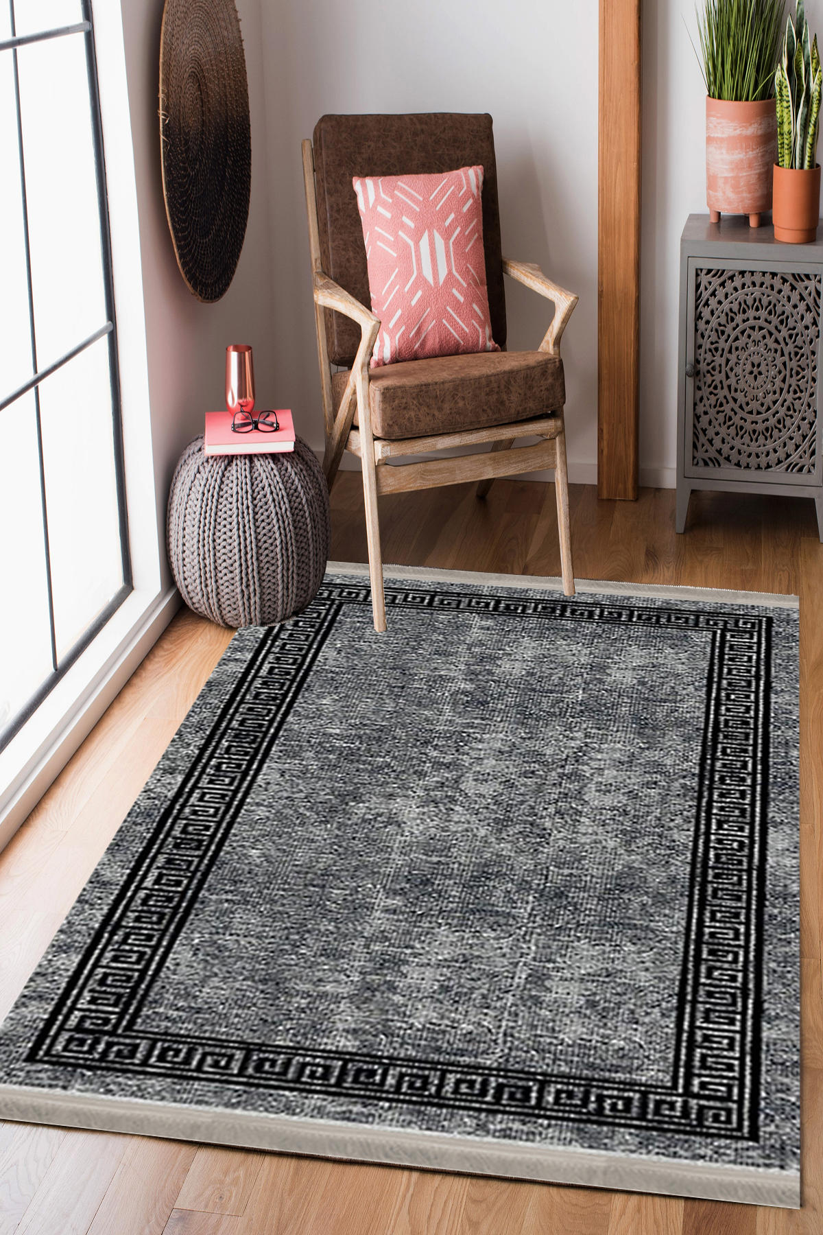 Homier Collection H-DK-5060A Krem 7 mm Pamuk Antibakteriyel Yıkanabilir Orta Kaymaz Dot Taban Dikdörtgen Makine Dokuma Salon Halısı 180x250 cm