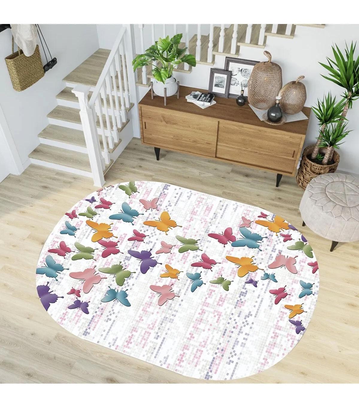 Rovigo Home RVG7212-HS184 Çok Renkli 8 mm Polyester Yıkanabilir Orta Kaymaz Dot Taban Dikdörtgen Makine Dokuma Salon Halısı 80x300 cm