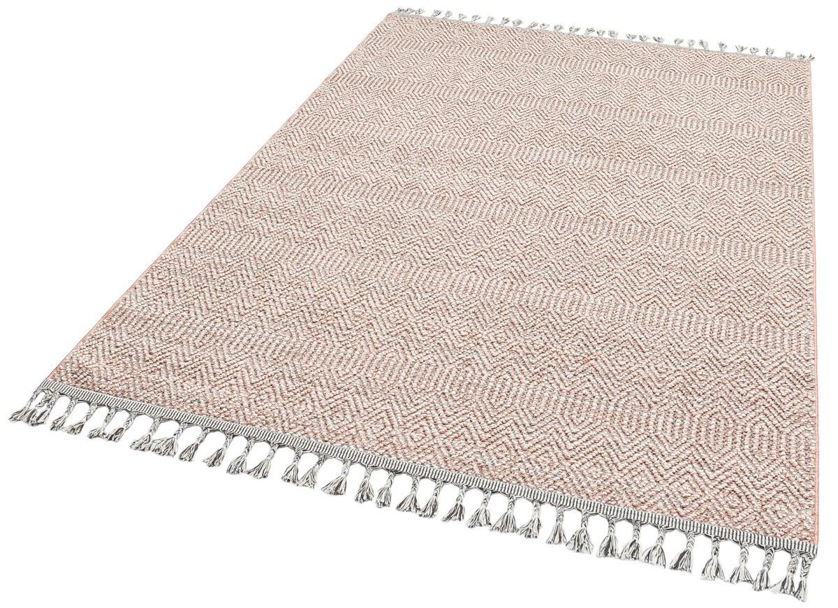 Eko Halı Soho SH01 Pembe 10 mm Polyester İnce Jüt Taban Dikdörtgen Makine Dokuma Salon Halısı 80x500 cm