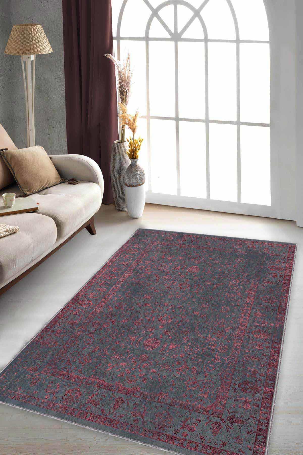 Viva Home KR025 Pembe 7 mm Mikropolyester Leke Tutmaz Yıkanabilir İnce Kaymaz Dot Taban Dikdörtgen Makine Dokuma Salon Halısı 160x160 cm