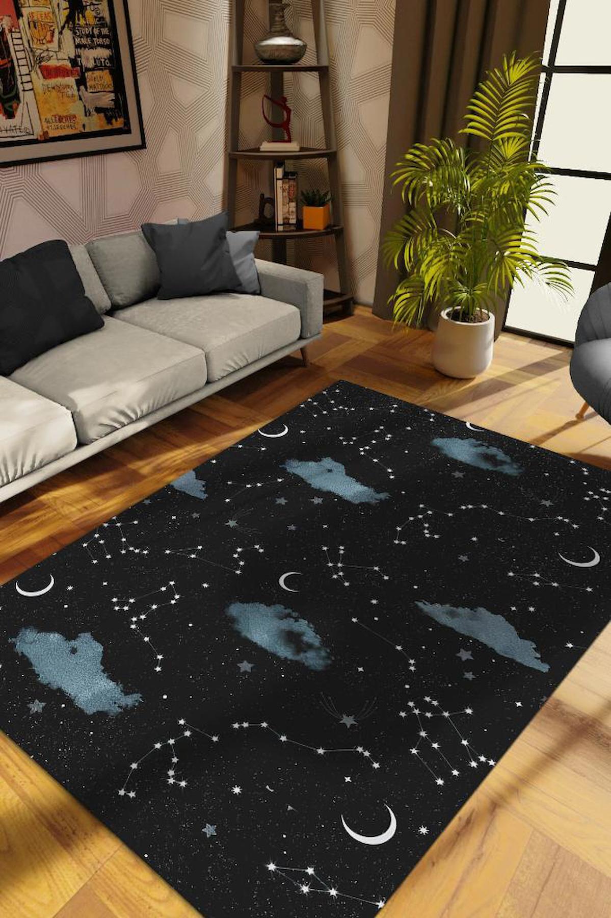 Homshtag Takım Yıldızı Krem 4 mm Pamuk Antistatik Yıkanabilir İnce Kaymaz Dikdörtgen Makine Dokuma Salon Halısı 100x200 cm