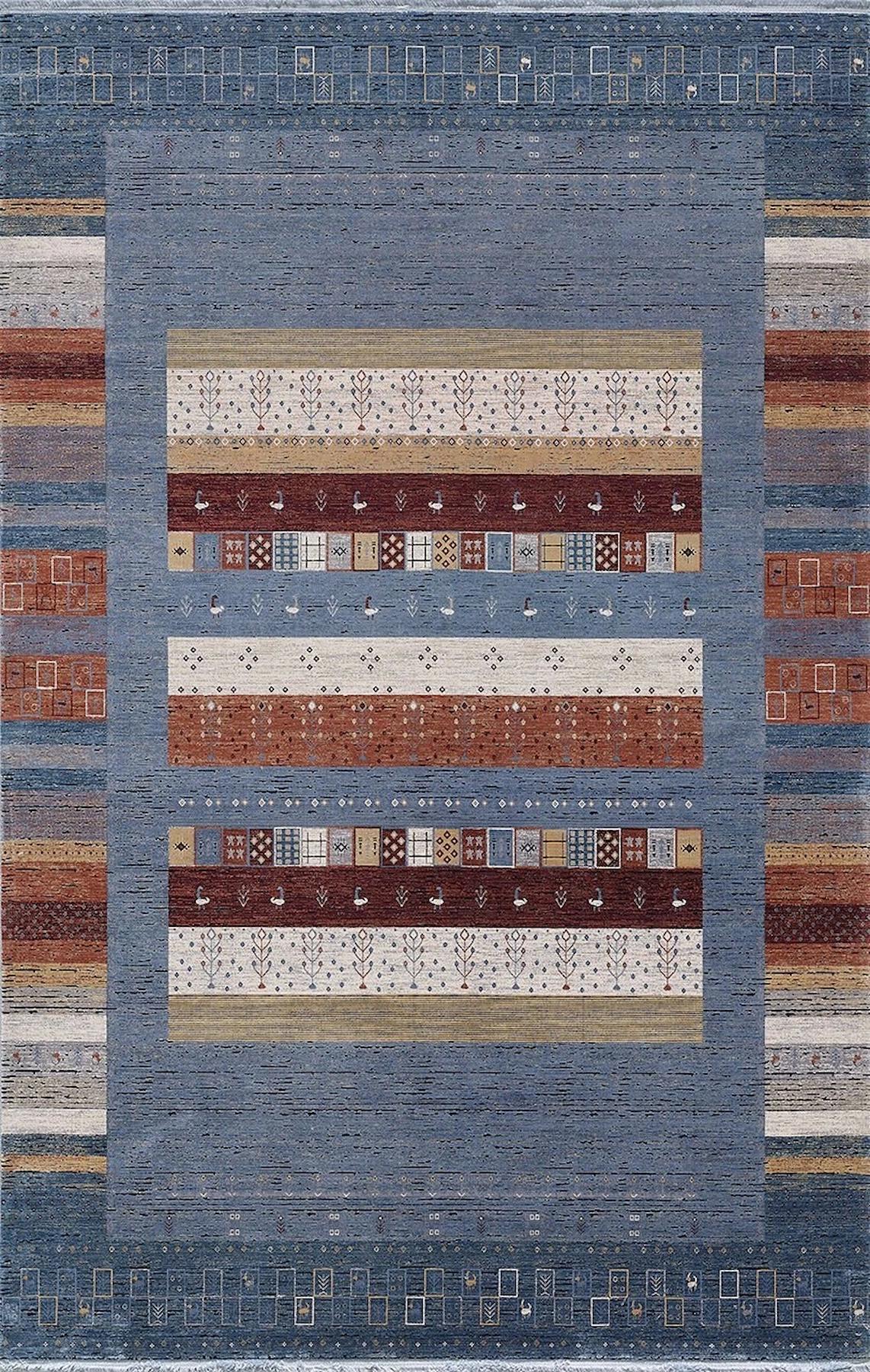 Artemis Halı Bella 06475B Çok Renkli 5 mm Viskon Yıkanabilir İnce Kaymaz Jüt Taban Dikdörtgen Makine Dokuma Salon Halısı 140x200 cm