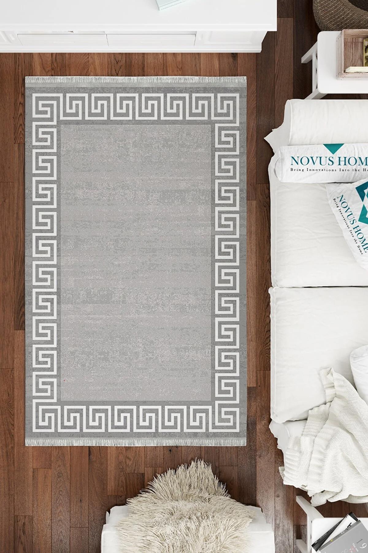 Novus Home Verona Serisi Gri 6 mm Polyester Antibakteriyel-Toz Tutmaz-Yalıtıma Yardımcı Yıkanabilir İnce Kaymaz Taban Dikdörtgen Makine Dokuma Antre-Salon-Yatak Odası Halısı 200x300 cm