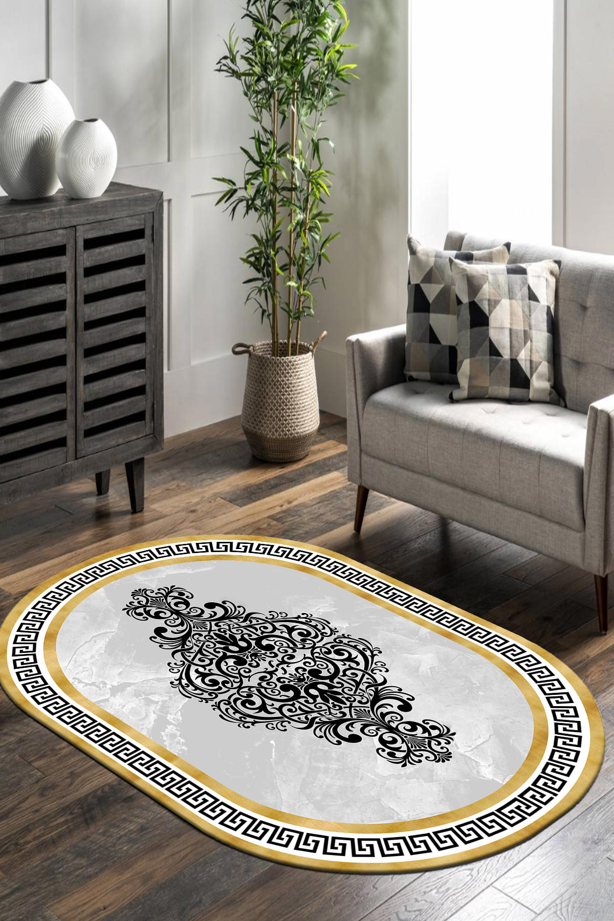 Roslyn Home Krem 0.8 mm Polyester Toz Tutmaz Yıkanabilir İnce Kaymaz Dot Taban Oval Makine Dokuma Salon Halısı 100x150 cm