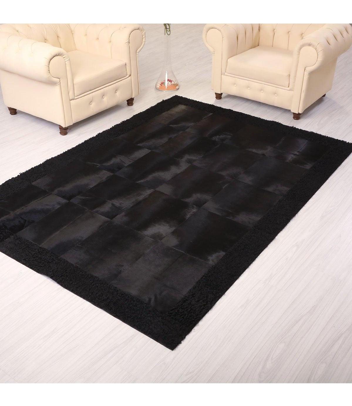Leatinn Siyah 7 mm Deri Antibakteriyel Yıkanabilir Kalın Kaymaz Lateks Taban Dikdörtgen Makine Dokuma Salon Halısı 100x200 cm