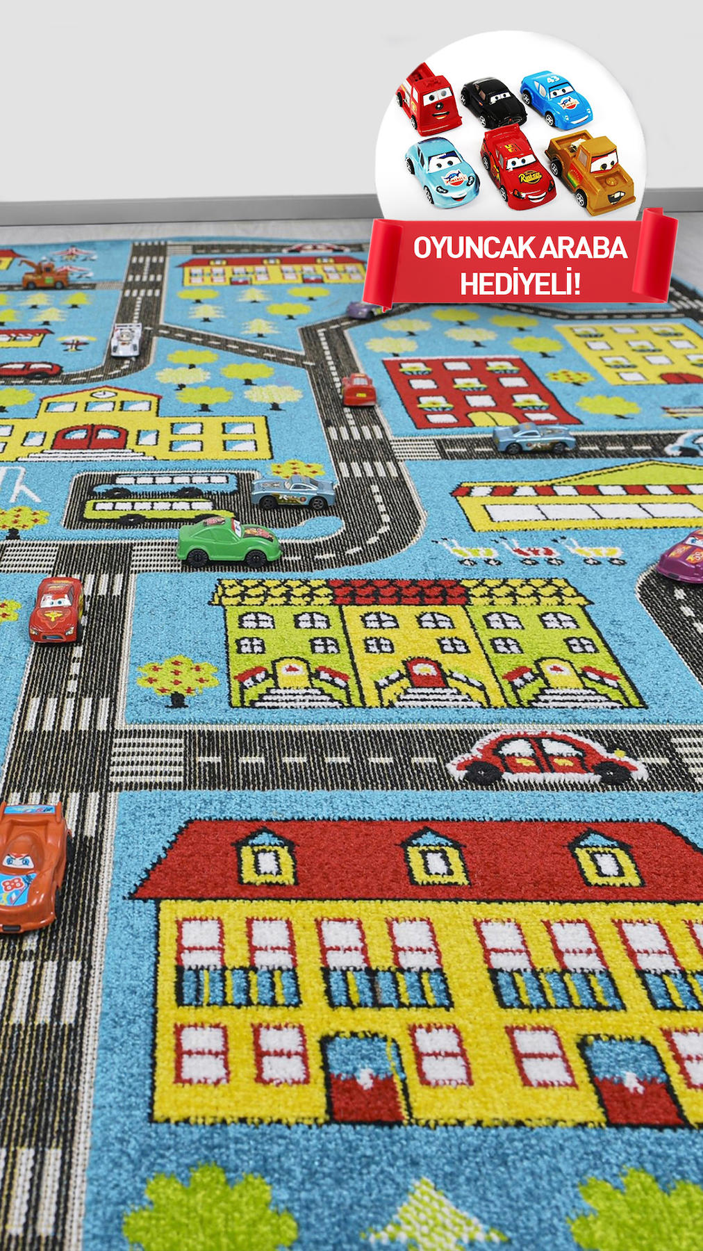 Odeon Halı Mavi 10 mm Polipropilen İnce Kaymaz Dikdörtgen Makine Dokuma Çocuk Odası Halısı 80x500 cm