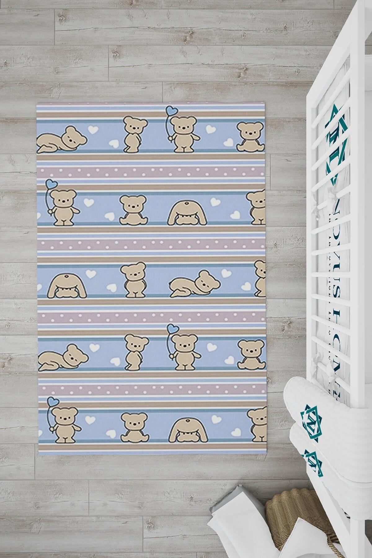 Novus Home Punto Serisi Çok Renkli 7 mm Polyester Antibakteriyel-Toz Tutmaz-Yalıtıma Yardımcı Yıkanabilir İnce Kaymaz Taban Dikdörtgen Makine Dokuma Çocuk Odası Halısı 120x200 cm