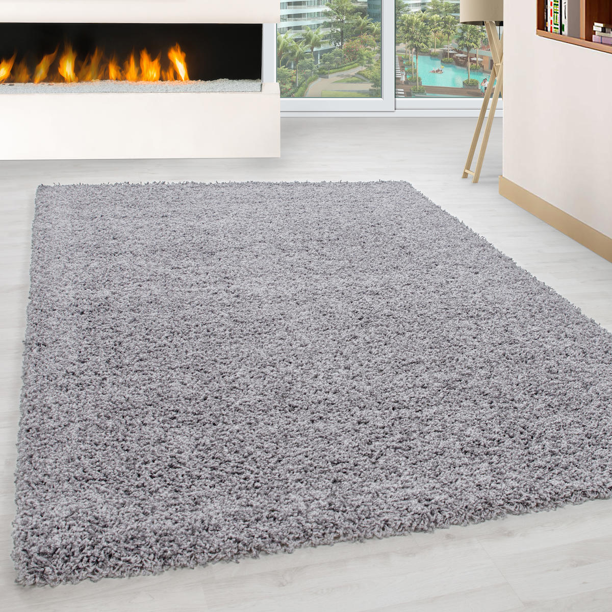 Wide Shop Gri 30 mm Polipropilen Antibakteriyel Yıkanabilir Kalın Kaymaz Lateks Taban Dikdörtgen Makine Dokuma Salon Halısı 150x233 cm