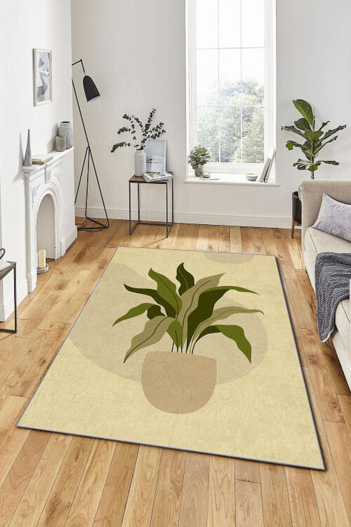 Homefesto Krem 5 mm Polyester Leke Tutmaz Yıkanabilir İnce Kaymaz Taban Çiçek Desenli Dikdörtgen Makine Dokuma Salon Halısı 80x300 cm