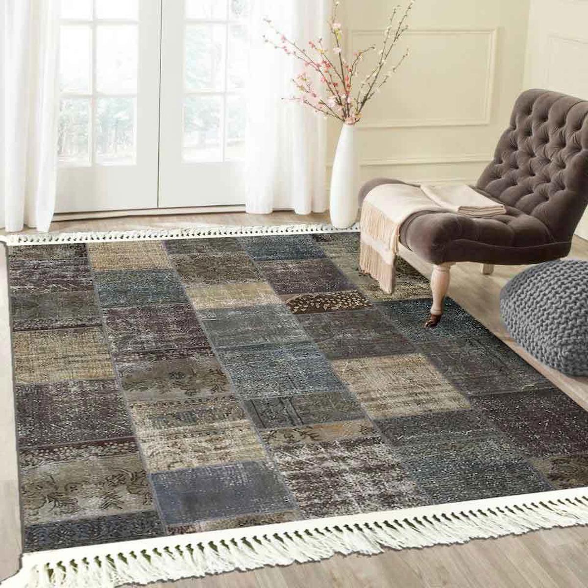 Prizma Home V6018 Çok Renkli Pamuk Toz Tutmaz Yıkanabilir Orta Dikdörtgen Makine Dokuma Oturma Odası-Salon Halısı 80x200 cm