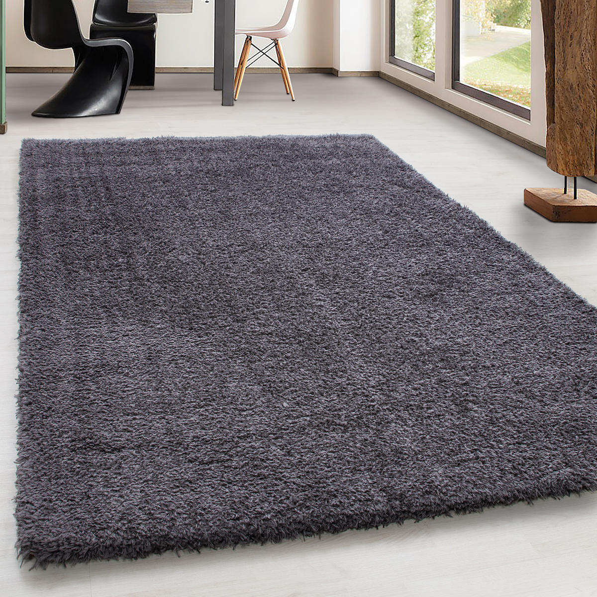 Wide Shop Gri 50 mm Polyester Antibakteriyel Yıkanabilir Kalın Kaymaz Lateks Taban Dikdörtgen Makine Dokuma Salon Halısı 160x230 cm