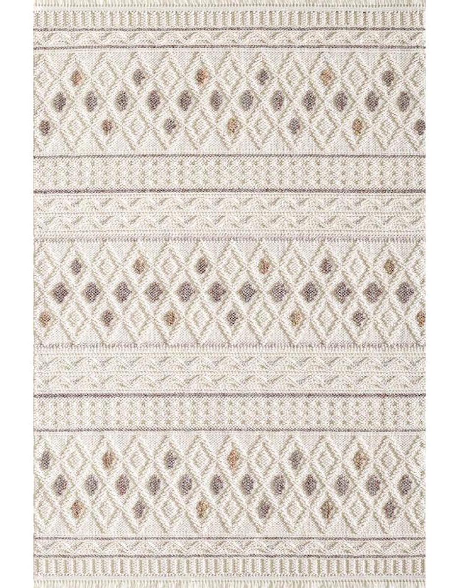 Royal Halı Pooly Krem Polyester Antibakteriyel Yıkanabilir Kalın Kaymaz Lateks Taban Dikdörtgen Makine Dokuma Salon Halısı 160x230 cm