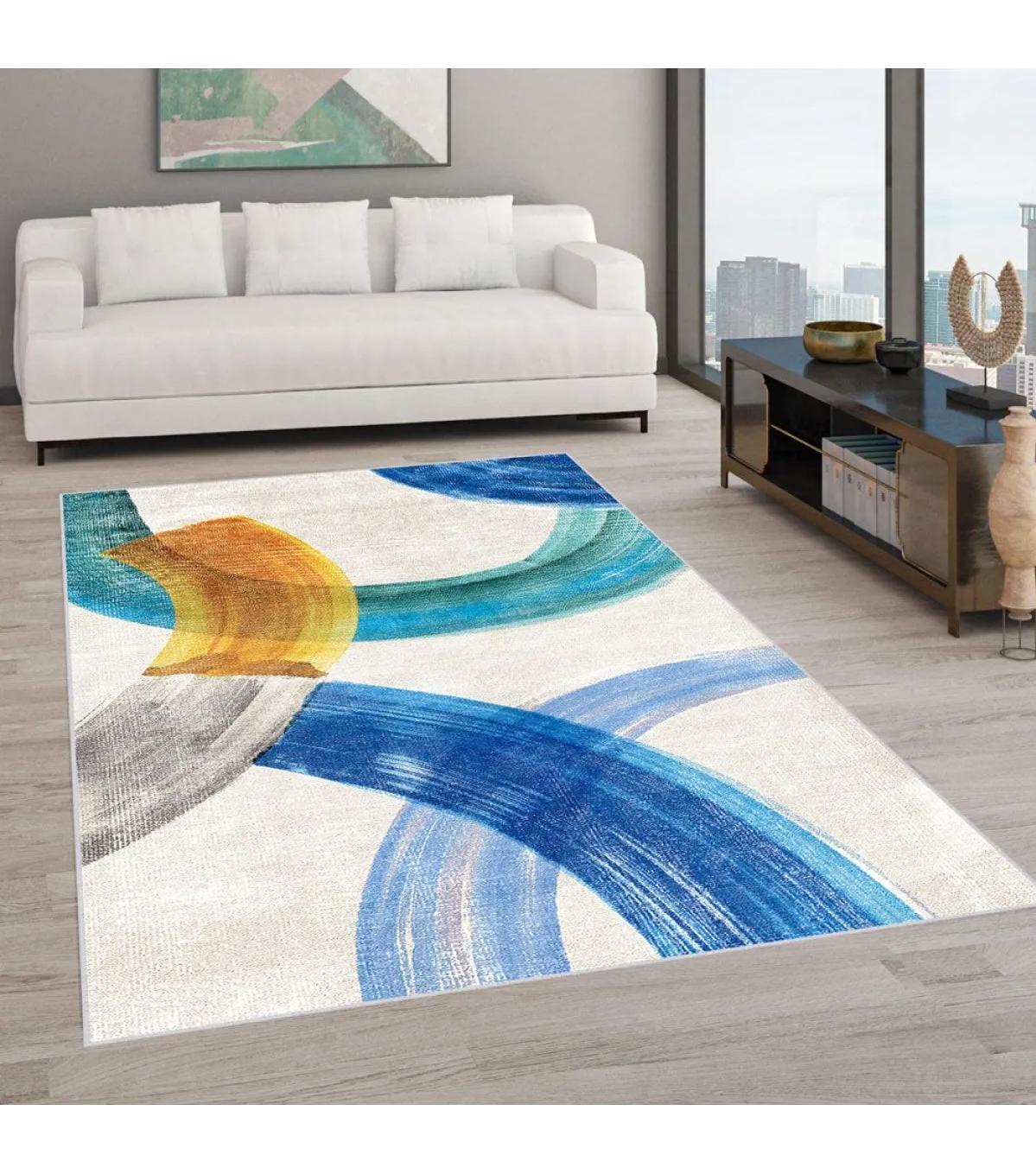 Rovigo Home RVG0589 Çok Renkli 8 mm Polyester Antibakteriyel-Leke Tutmaz-Toz Tutmaz Yıkanabilir İnce Kaymaz Dot Taban Dikdörtgen Makine Dokuma Salon Halısı 100x300 cm