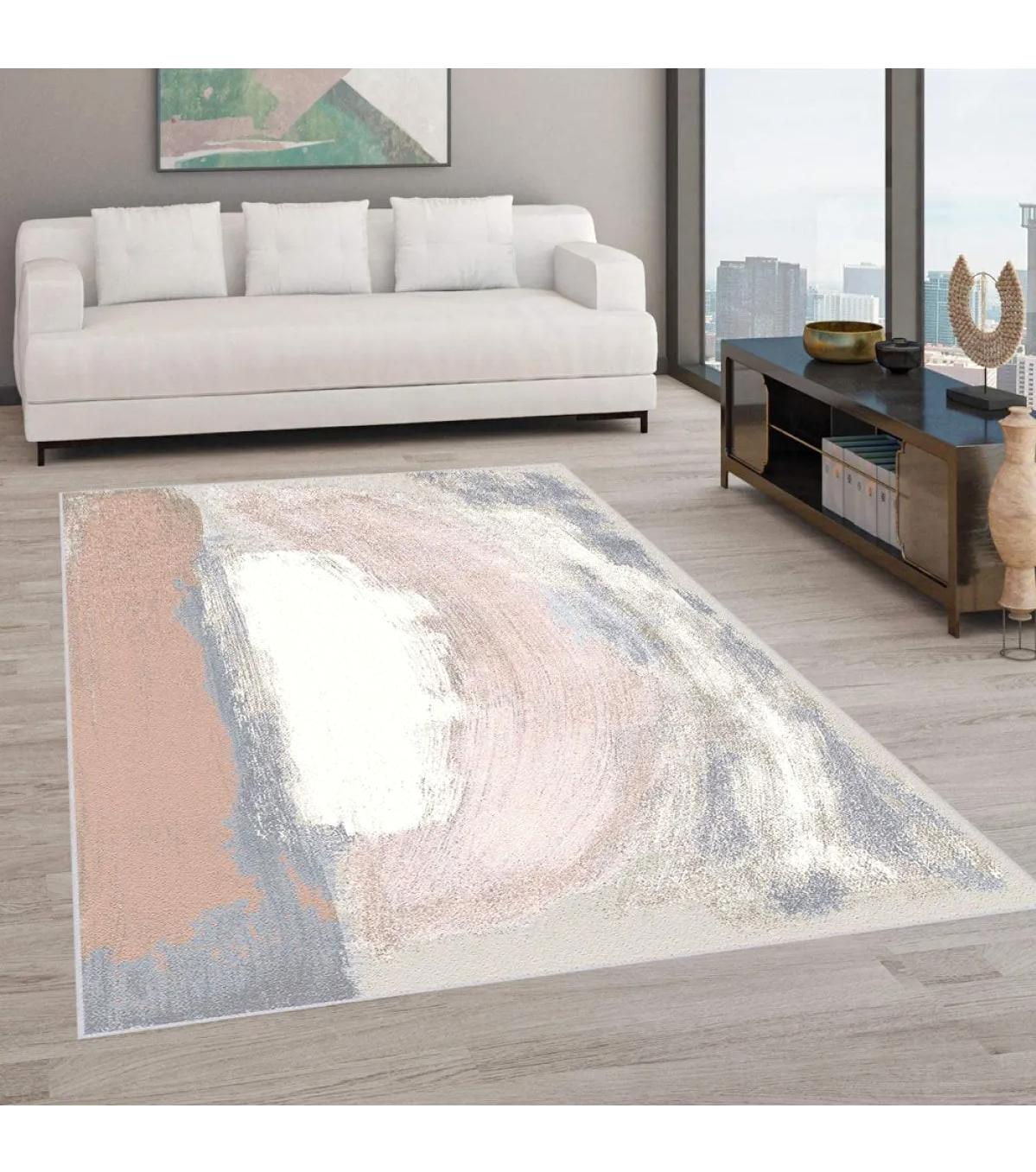 Rovigo Home RVG0609 Çok Renkli 8 mm Polyester Antibakteriyel-Leke Tutmaz-Toz Tutmaz Yıkanabilir İnce Kaymaz Dot Taban Dikdörtgen Makine Dokuma Salon Halısı 120x200 cm