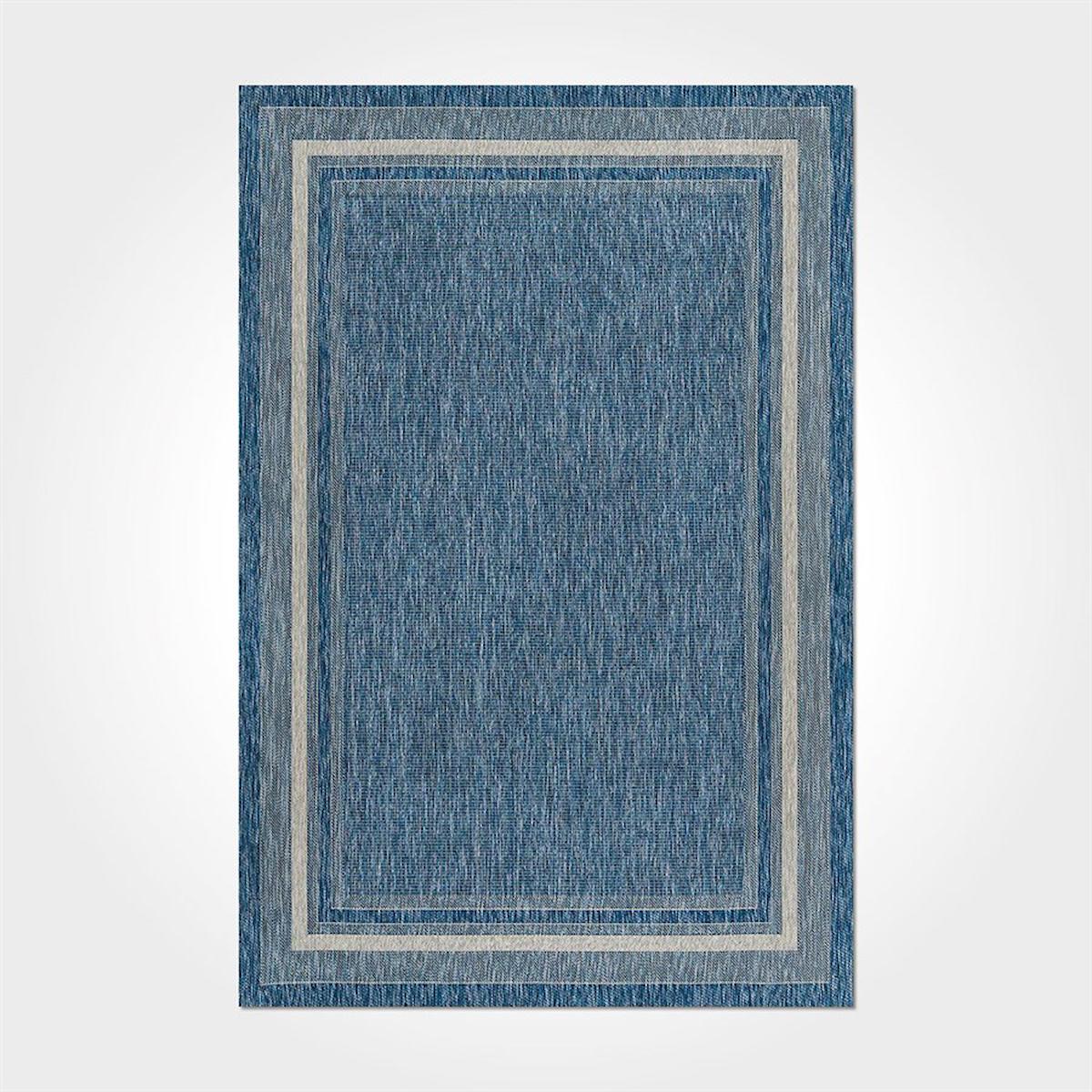 Crea Halı 2566PC Mavi Pamuk-Polyester Yıkanabilir İnce Kaymaz Pamuk Taban Dikdörtgen Makine Dokuma Salon Halısı 140x200 cm