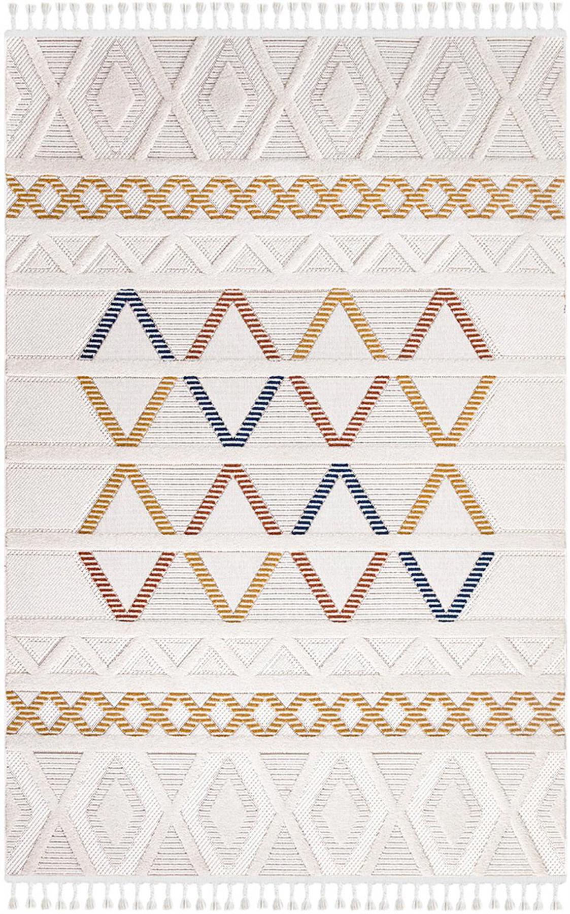 İpek Mekik Halı Lupin 18500 Krem 10 mm Polyester Yıkanabilir Orta Kaymaz Pamuk Taban Geometrik Dikdörtgen Antre-Çocuk Odası-Salon-Yatak Odası Halısı 180x180 cm