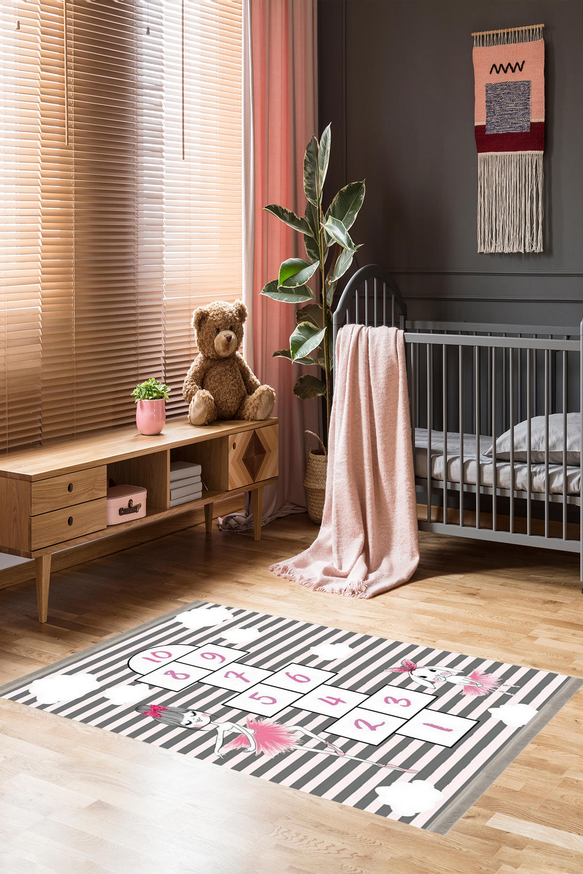 Homier Collection H-CK-10155B Krem 9 mm Pamuk Antibakteriyel Yıkanabilir Orta Kaymaz Dikdörtgen Makine Dokuma Çocuk Odası Halısı 156x230 cm