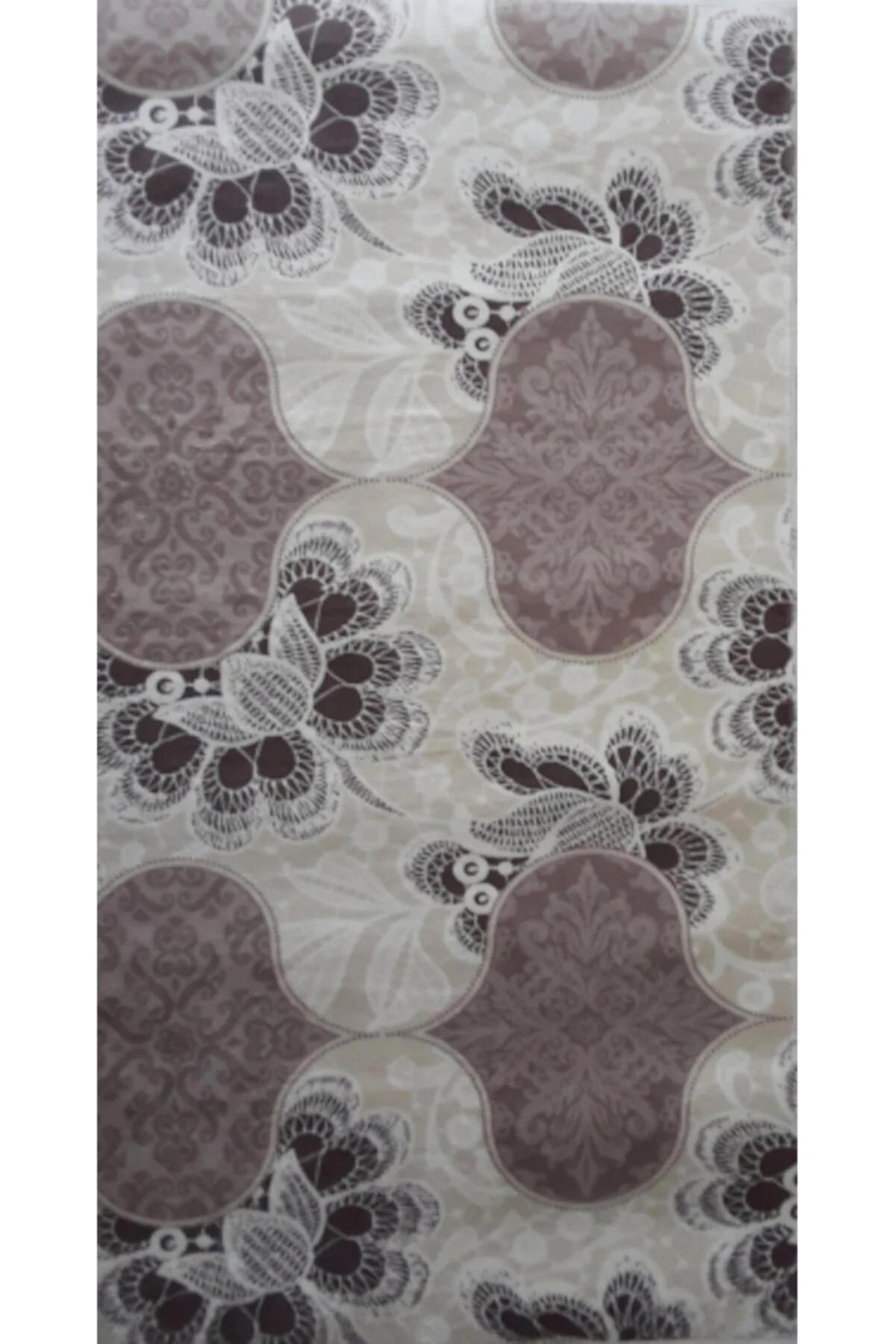 Brilliant Tuğba Bej-Kahverengi 0.5 mm Polyester Yıkanabilir İnce Kaymaz Lateks Taban Geometrik Dikdörtgen Makine Dokuma Salon Halısı 100x180 cm
