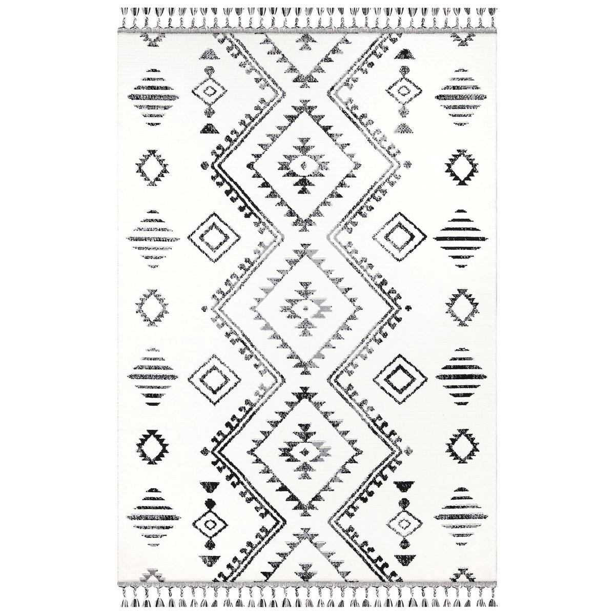İpek Mekik Halı Morah 16708 Antrasit - Beyaz 10 mm Polyester Yıkanabilir Orta Kaymaz Pamuk Taban Dikdörtgen Makine Dokuma Antre-Çocuk Odası-Salon-Yatak Odası Halısı 80x300 cm