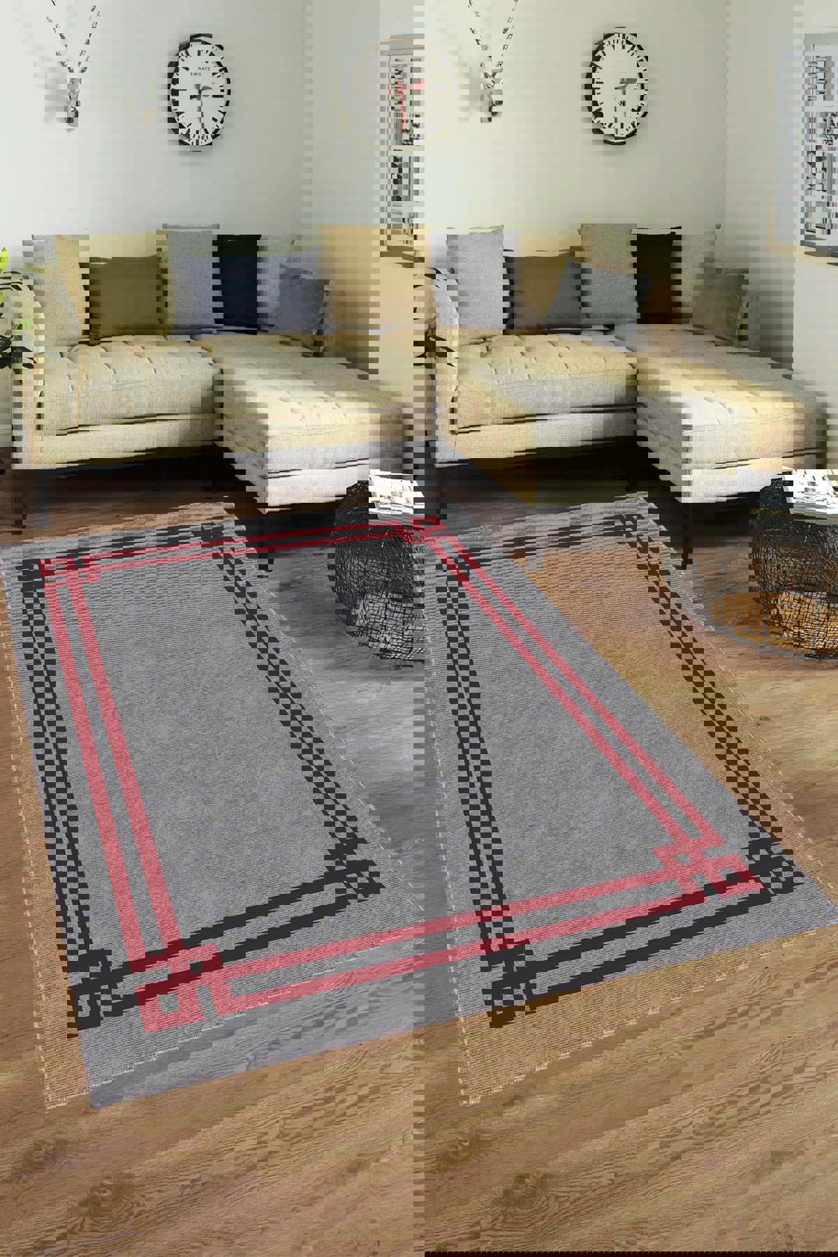 Viva Home RV058 Bordo 7 mm Mikropolyester Leke Tutmaz-Toz Tutmaz Yıkanabilir Orta Kaymaz Dot Taban Dikdörtgen Makine Dokuma Salon Halısı 100x200 cm