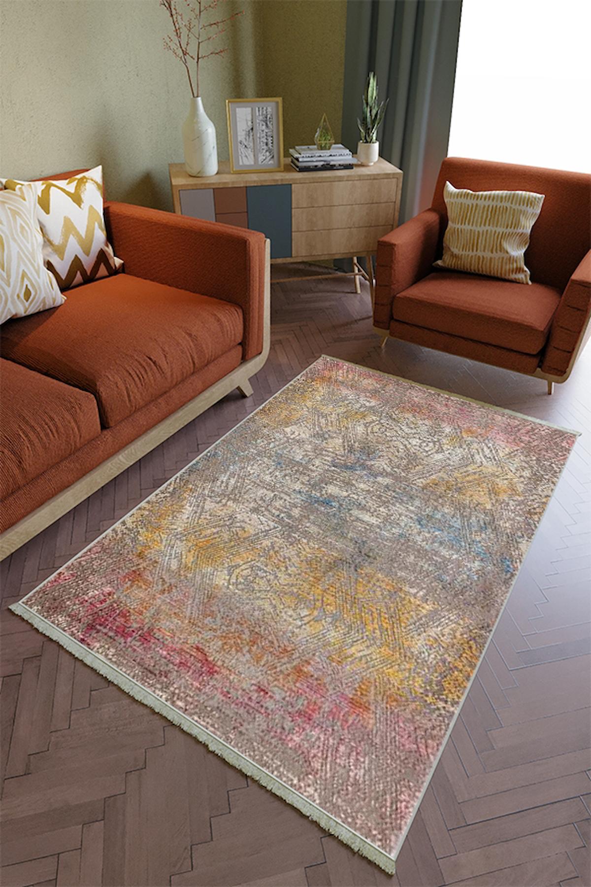 10 Post Online Krem 4 mm Polyester Yıkanabilir Kalın Kaymaz Lateks Taban Dikdörtgen Makine Dokuma Salon Halısı 200x290 cm