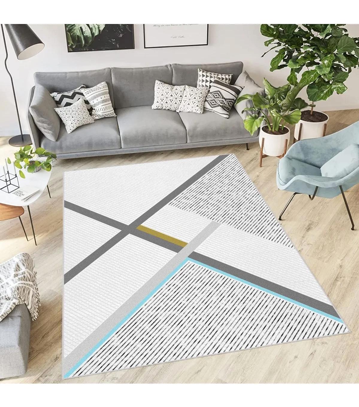 Rovigo Home RVG1852-SM365 Gri 8 mm Polyester Antibakteriyel-Leke Tutmaz-Toz Tutmaz Yıkanabilir İnce Kaymaz Dot Taban Dikdörtgen Makine Dokuma Salon Halısı 200x300 cm