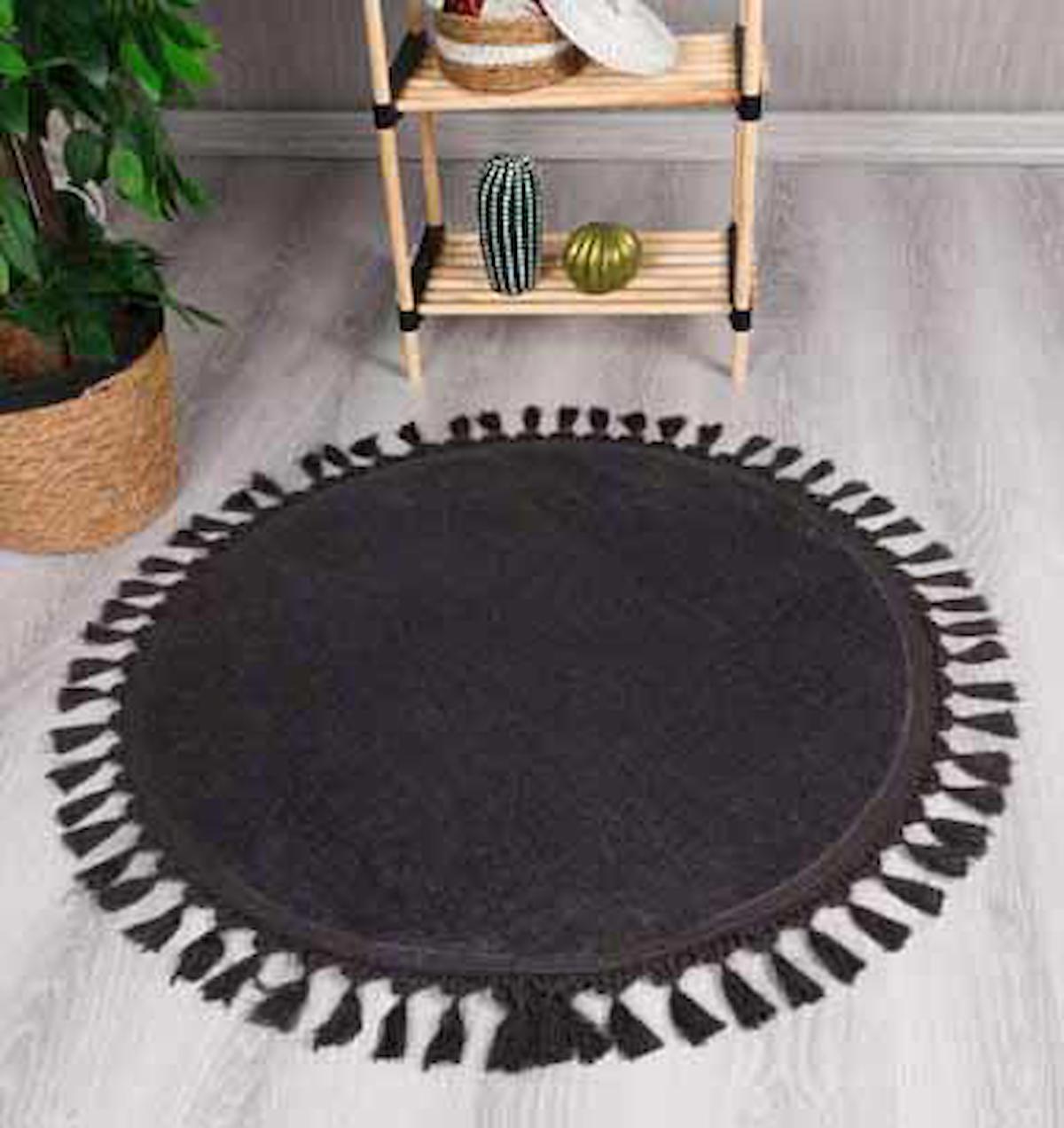 My Evilla Antrasit 10 mm Polyester Yıkanabilir İnce Kaymaz Taban Yuvarlak Makine Dokuma Salon Halısı 120x180 cm