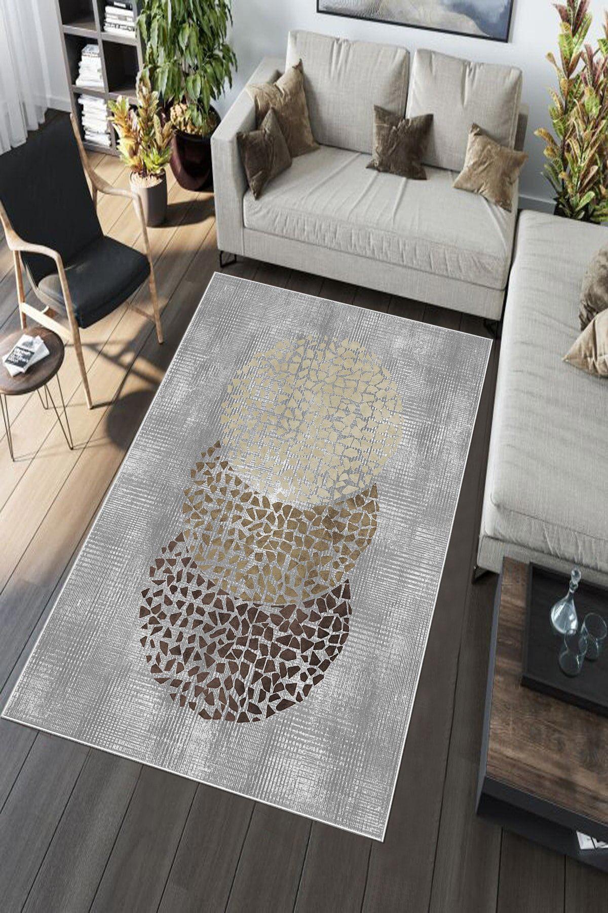 Aldora A221 Gri 9 mm Deri Toz Tutmaz Yıkanabilir İnce Kaymaz Pamuk Taban Dikdörtgen Makine Dokuma Salon Halısı 80x150 cm