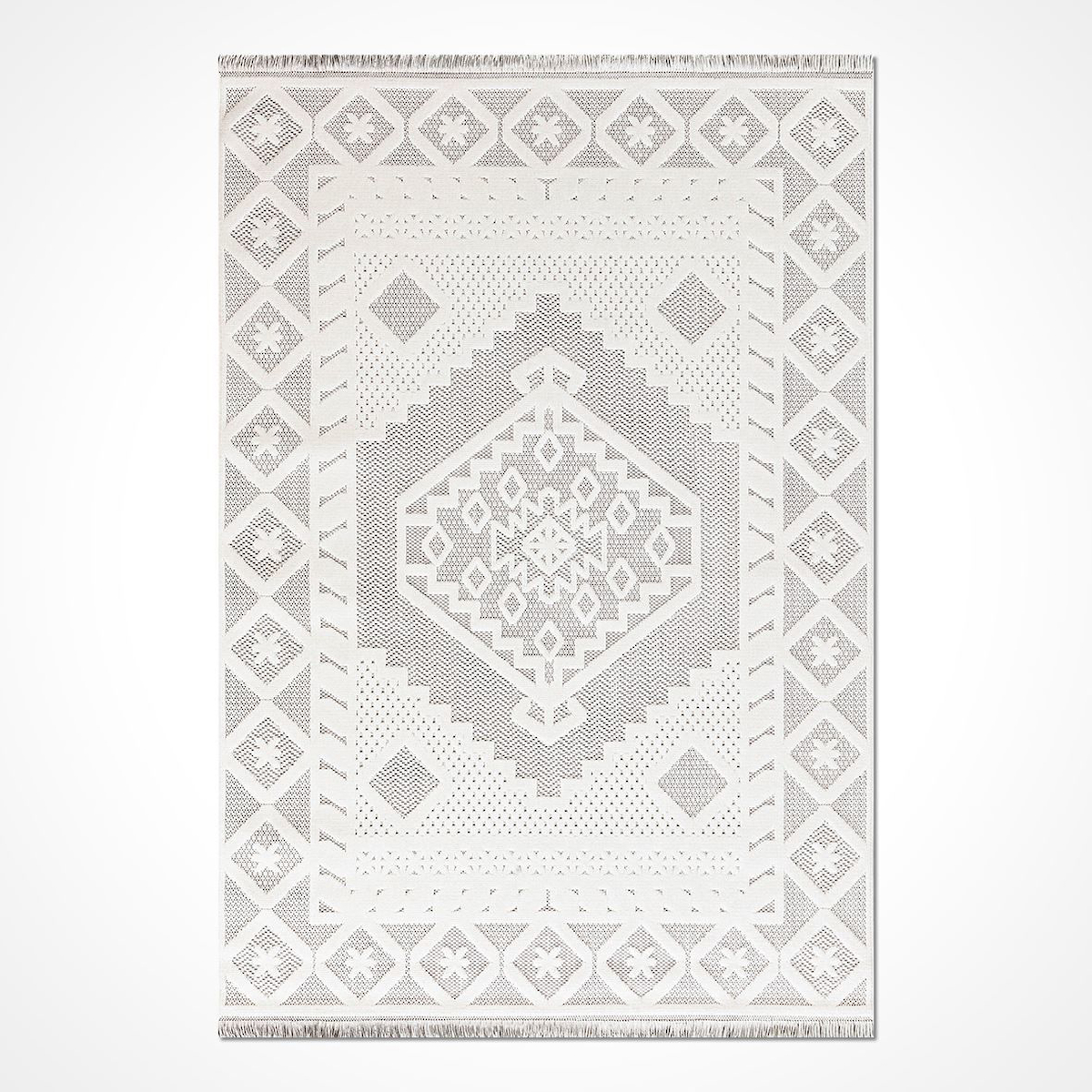 Crea Halı Rey 1857A Krem 8 mm Polyester Toz Tutmaz Yıkanabilir Orta Dikdörtgen Makine Dokuma Salon Halısı 140x200 cm