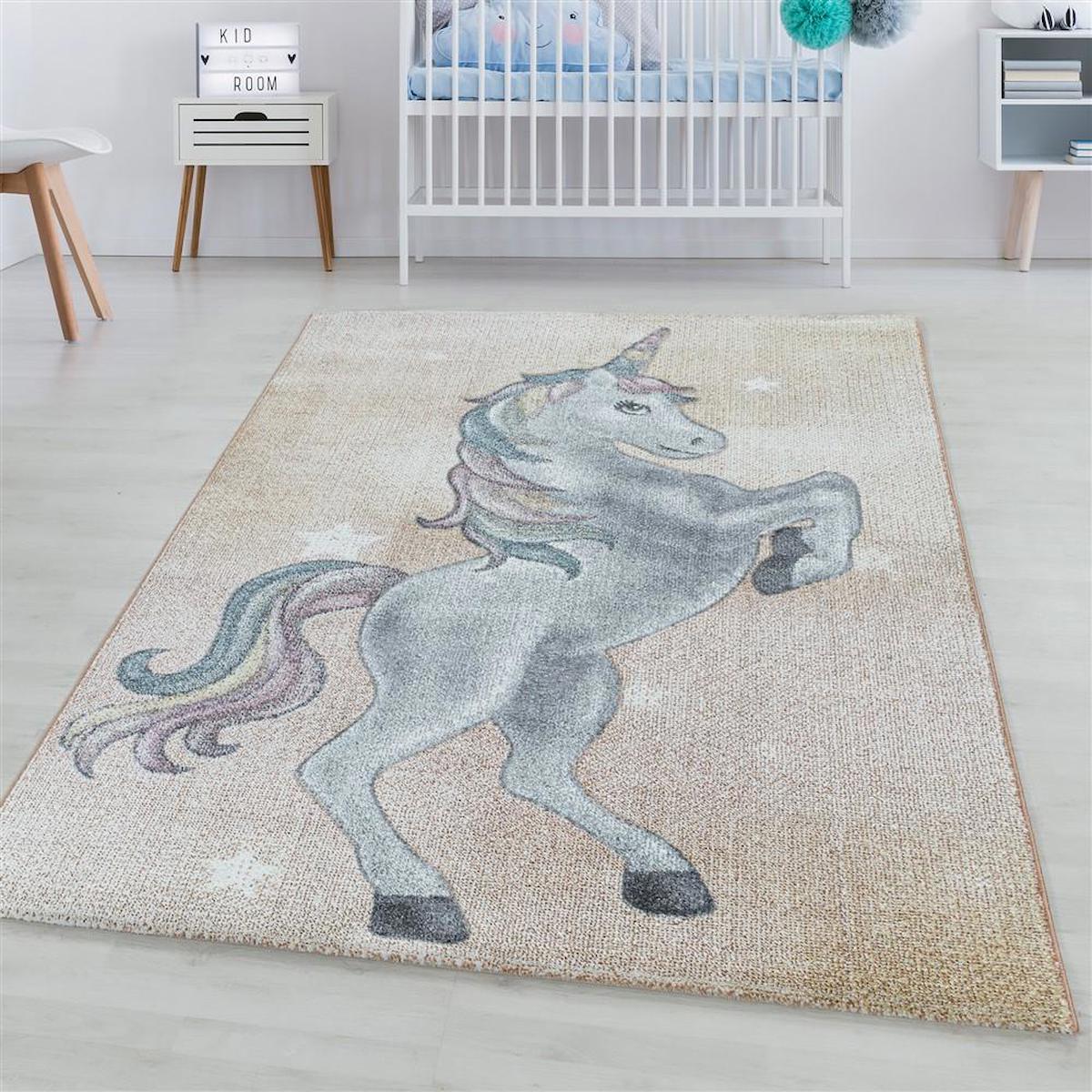 Red Halı Çok Renkli 11 mm Polipropilen Antialerjenik Yıkanabilir Orta Kaymaz Jüt Taban Hayvan Desenli Dikdörtgen Makine Dokuma Çocuk Odası Halısı 140x200 cm