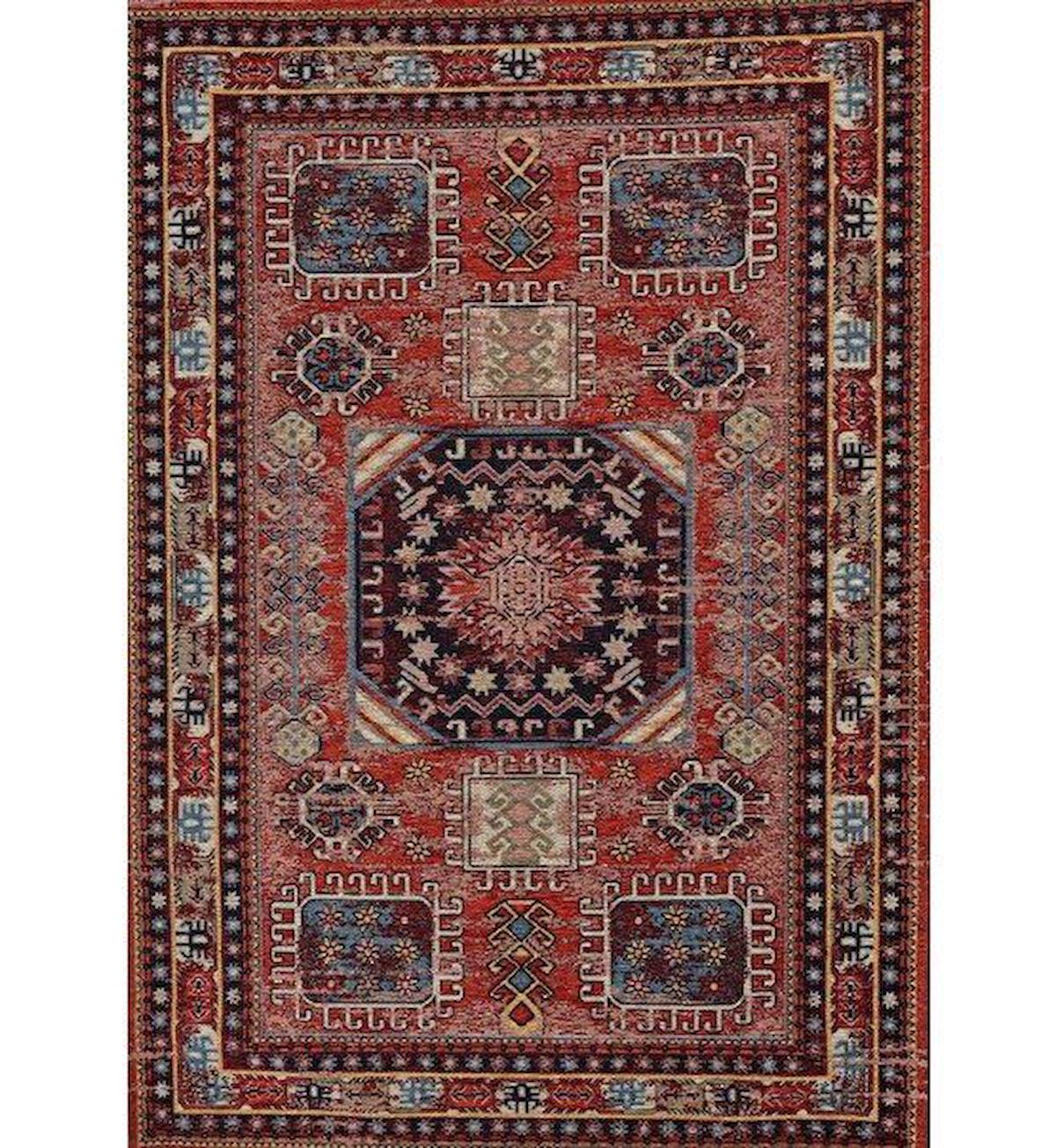 Gümüşsuyu Deco Anatolia 15911 Turuncu 6 mm Akrilik-Pamuk Toz Tutmaz Yıkanabilir İnce Kaymaz Taban Dikdörtgen Makine Dokuma Salon Halısı 140x200 cm