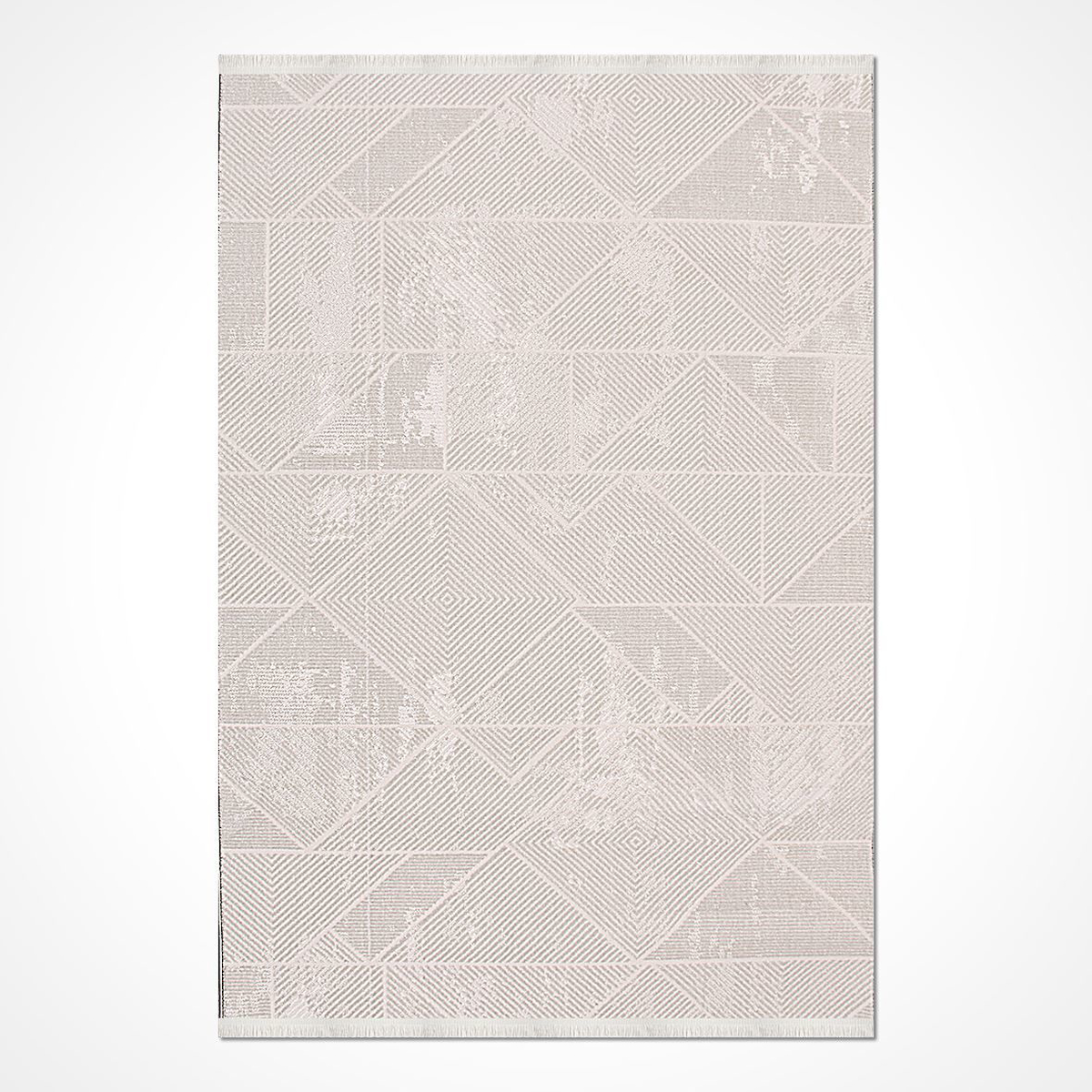 Crea Halı Montana 1684AK Krem 5 mm Polyester Toz Tutmaz Yıkanabilir Orta Geometrik Dikdörtgen Makine Dokuma Salon Halısı 140x300 cm