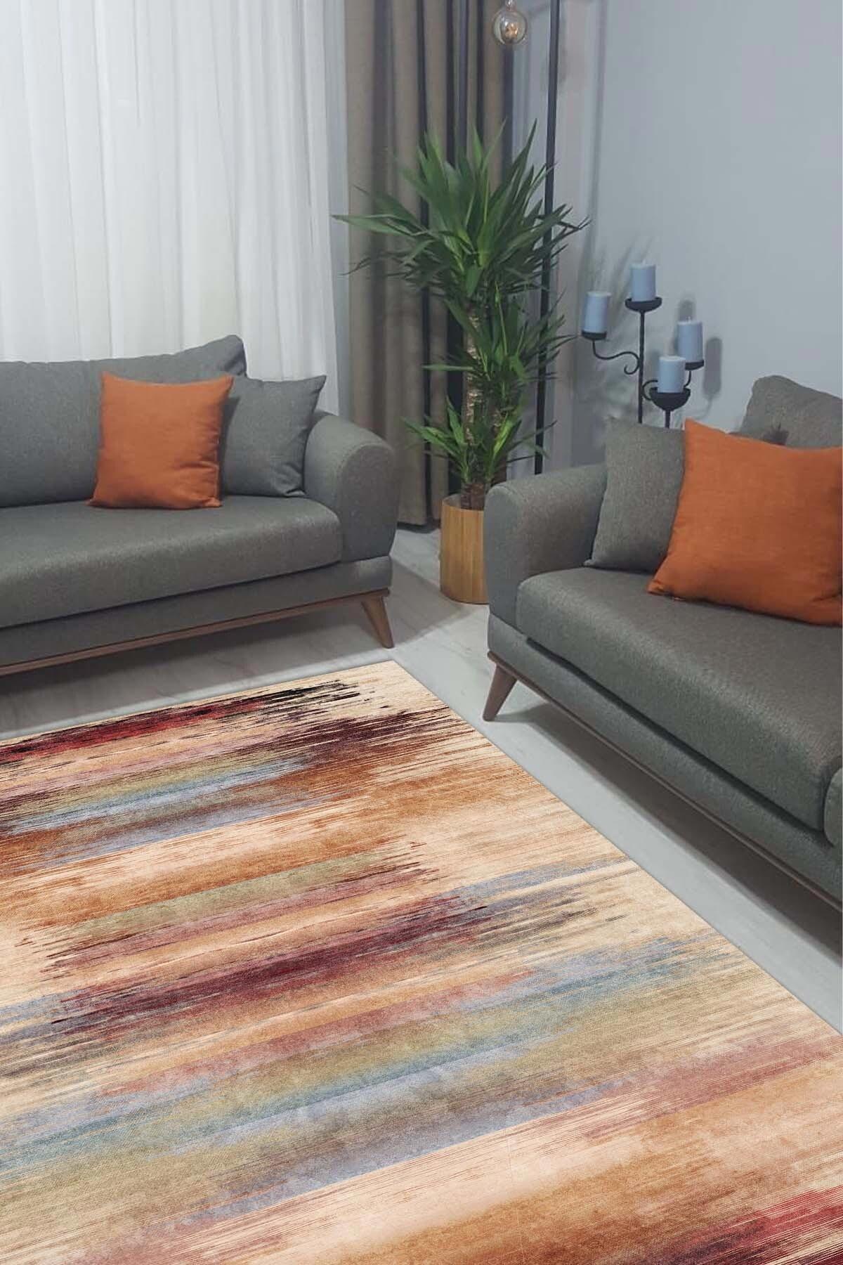 Latte Dizayn Allson Krem 0.5 mm Pamuk Yıkanabilir İnce Kaymaz Jüt Taban Dikdörtgen Makine Dokuma Salon Halısı 80x300 cm