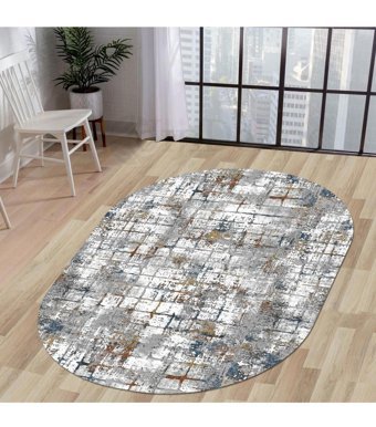 Dijidekor KY7005 Çok Renkli 8 mm Polyester Yıkanabilir Orta Kaymaz Dot Taban Oval Makine Dokuma Salon Halısı 140x200 cm