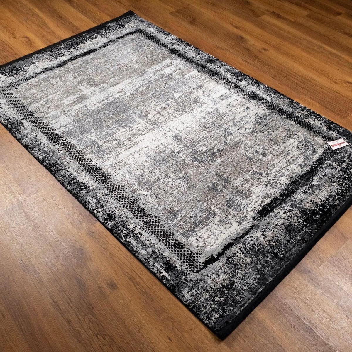 Eko Halı Fresco Beyaz - Siyah 10 mm Silinebilir Yıkanabilir Orta Kaymaz Dikdörtgen Makine Dokuma Salon Halısı 80x500 cm