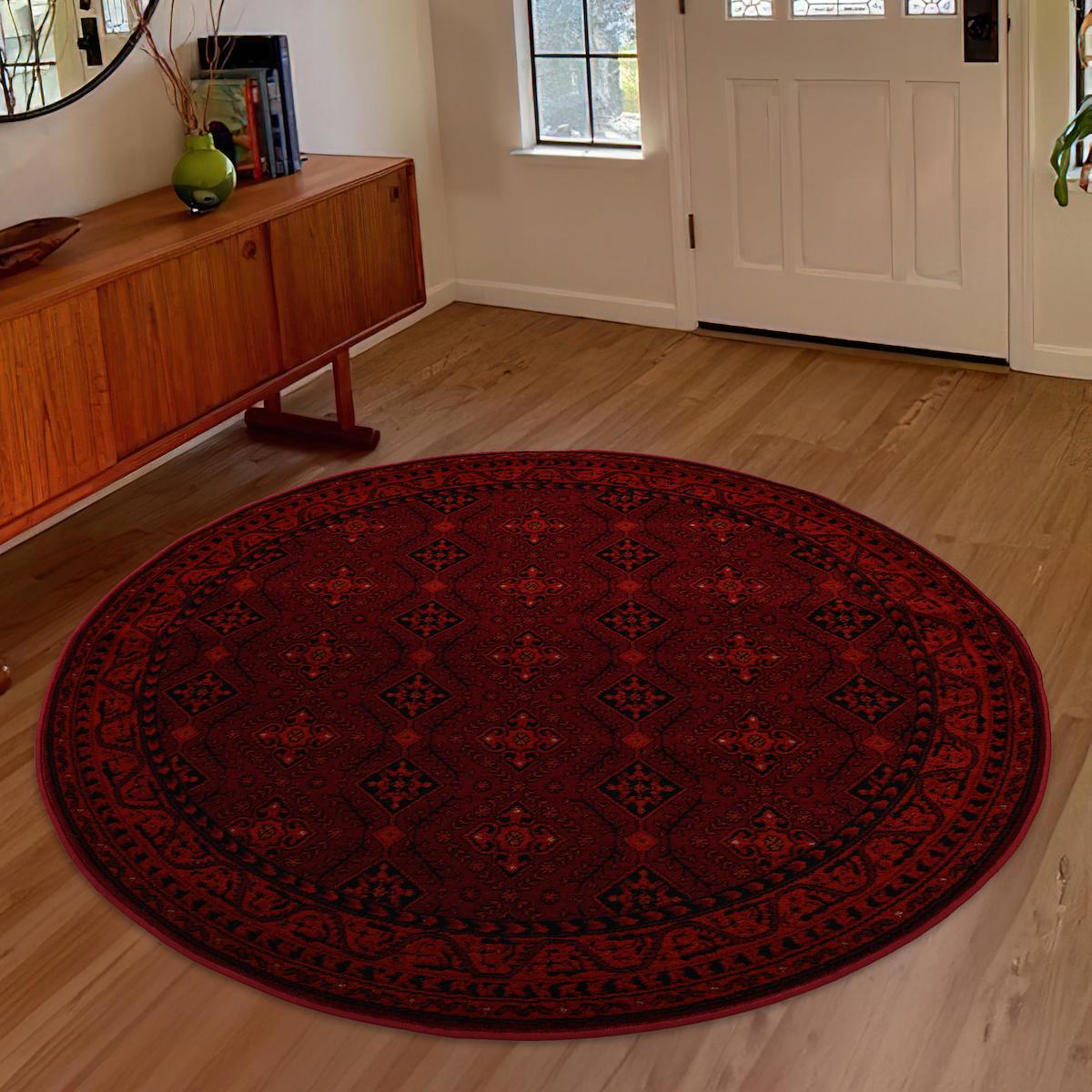 Giza Home 6919B Bordo 8 mm Polipropilen Yıkanabilir İnce Kaymaz Yuvarlak Makine Dokuma Salon Halısı 200x290 cm
