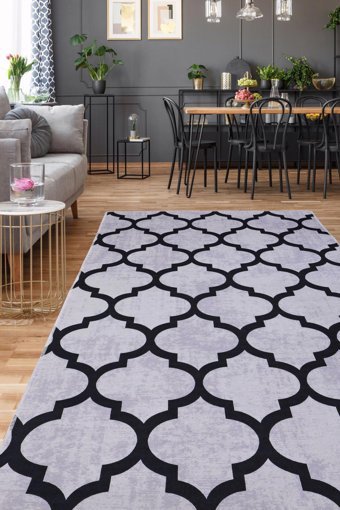 Dijidekor Maça Gri 6 mm Polyester Yıkanabilir Orta Kaymaz Dot Taban Dikdörtgen Makine Dokuma Salon Halısı 100x200 cm