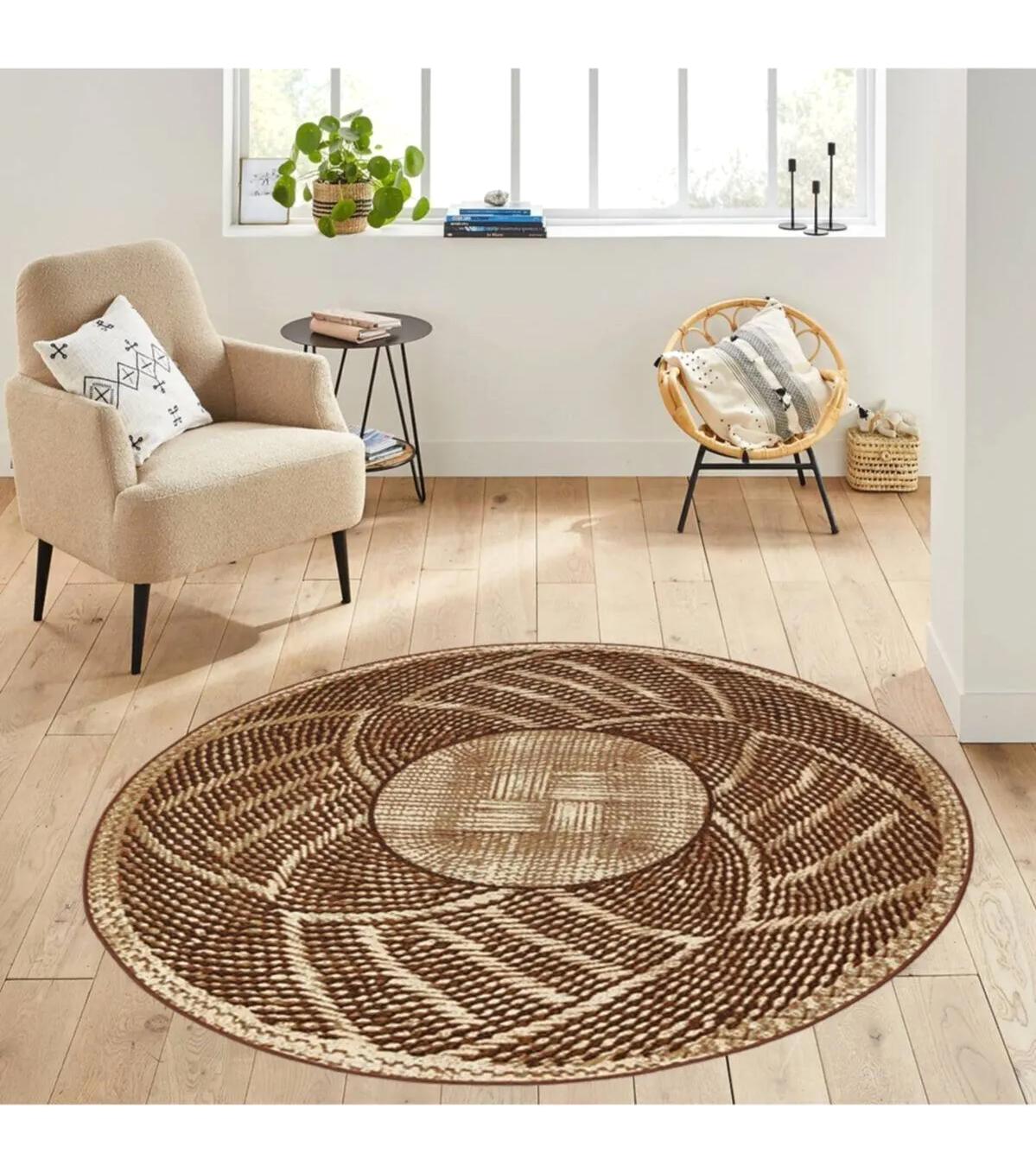 Rovigo Home RVG7005 Kahverengi 8 mm Polyester Antibakteriyel-Leke Tutmaz-Toz Tutmaz Yıkanabilir İnce Kaymaz Dot Taban Yuvarlak Makine Dokuma Salon Halısı 80x300 cm