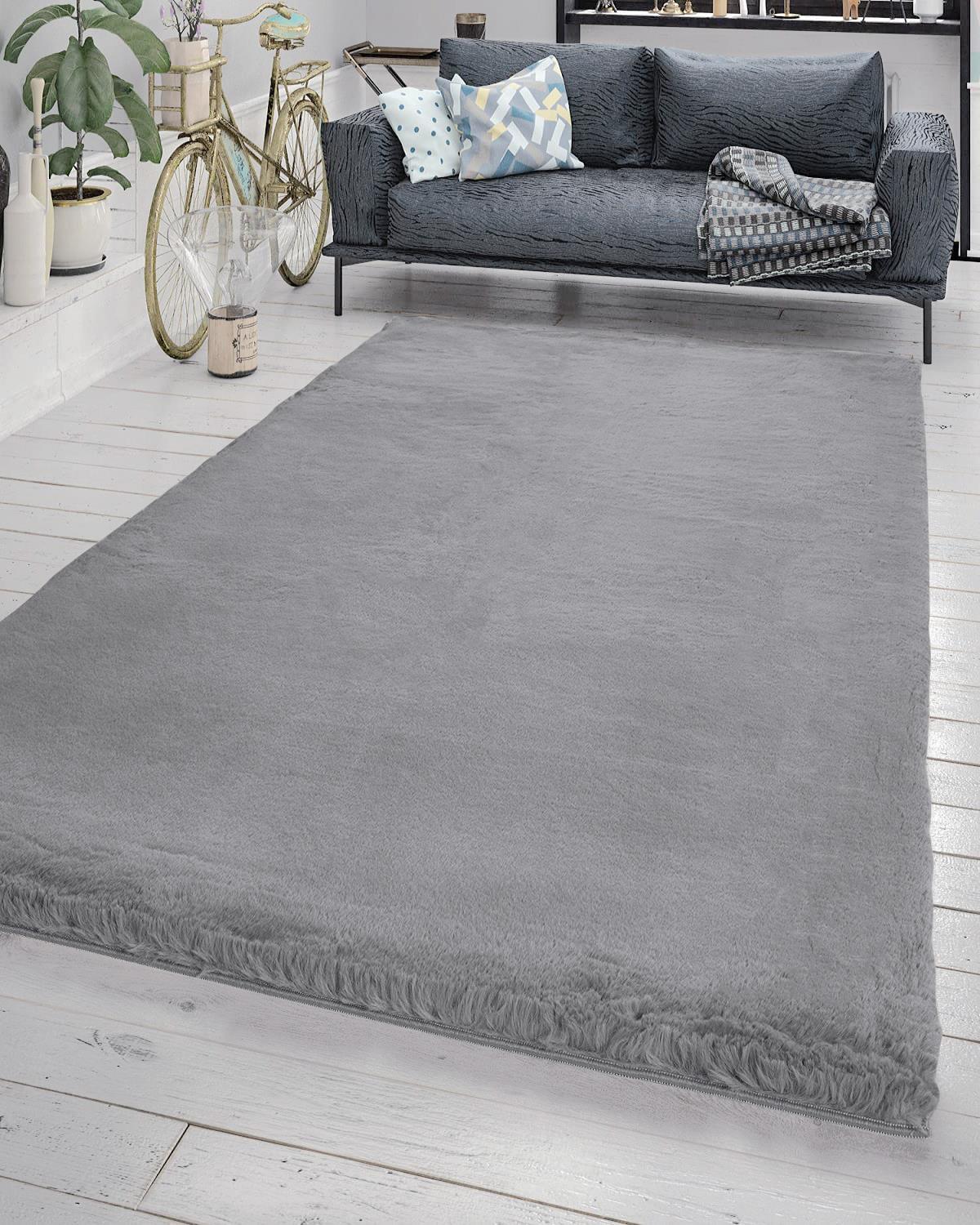 Jassrug Fuzzy Gri 15 mm Polyester Yıkanabilir Kalın Kaymaz Taban Dikdörtgen Makine Dokuma Halı 60x100 cm
